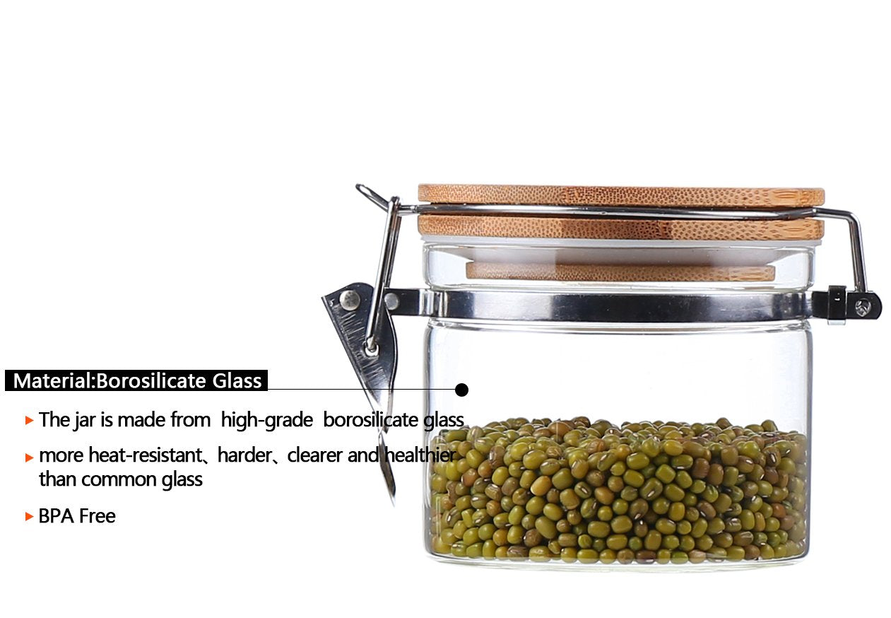 Kkc Home Accents Clear Borosilicate Glass Storage Jars With Airtight Locking Clamp Lids,Sealed Glass Jars With Airtight Bamboo L