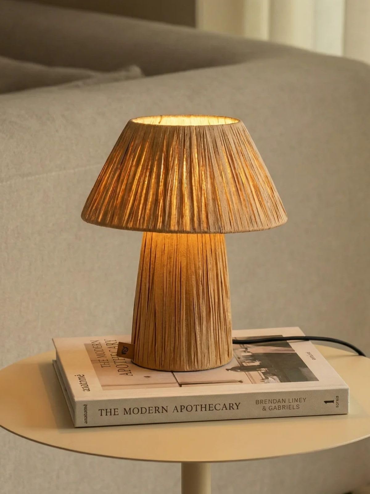 Fig Living Petite Table Lamp (Brown) | 25Cm Tall Handwoven Raffia Lamp With Pleated Shade | Home Decoration & Gifting | Japandi