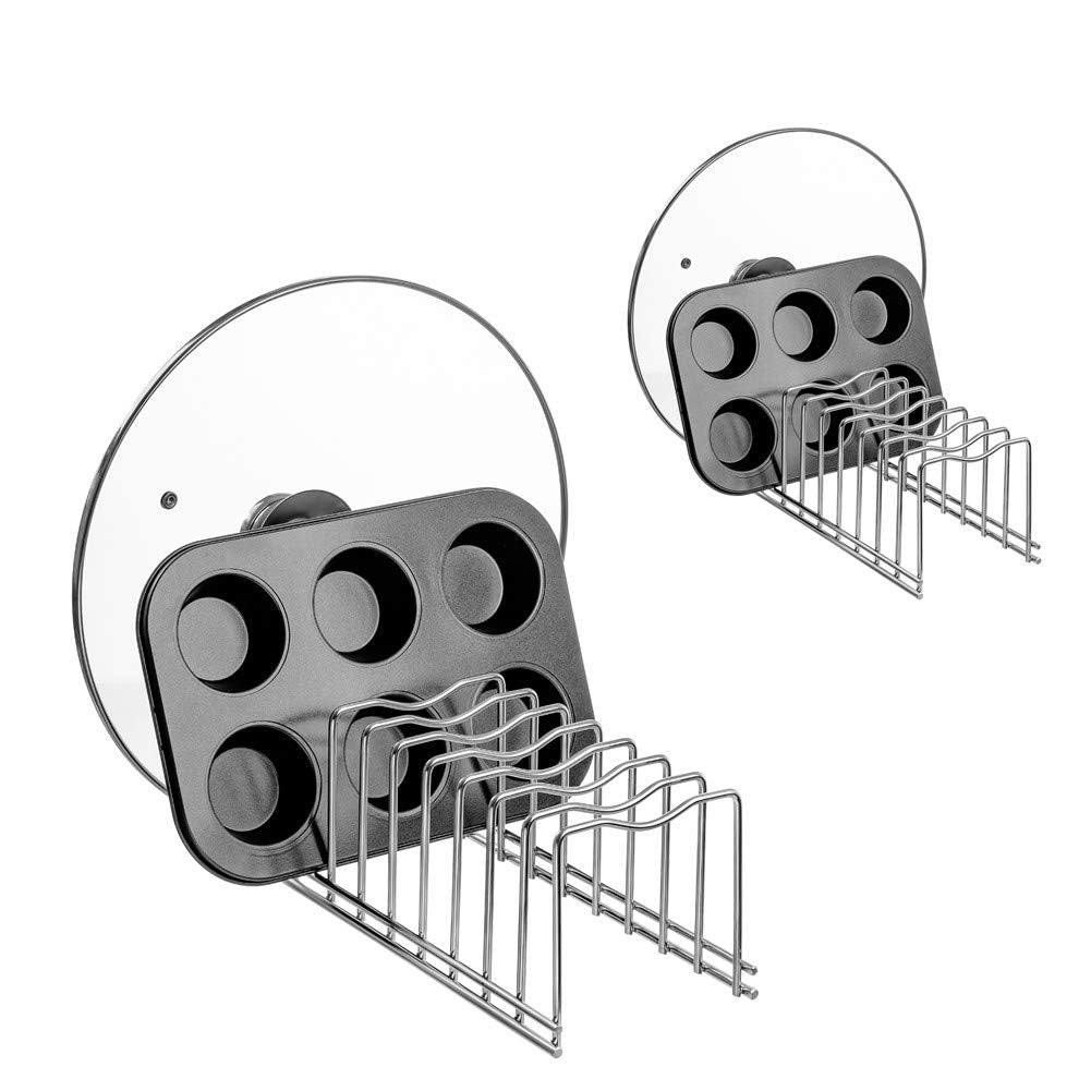 Slideep Pot Pan Lid Holder Rack Organizer, Kitchen Dish Plate Storage Organizer Drying Rack, Bakeware Pot Lid Rack Holder Organi