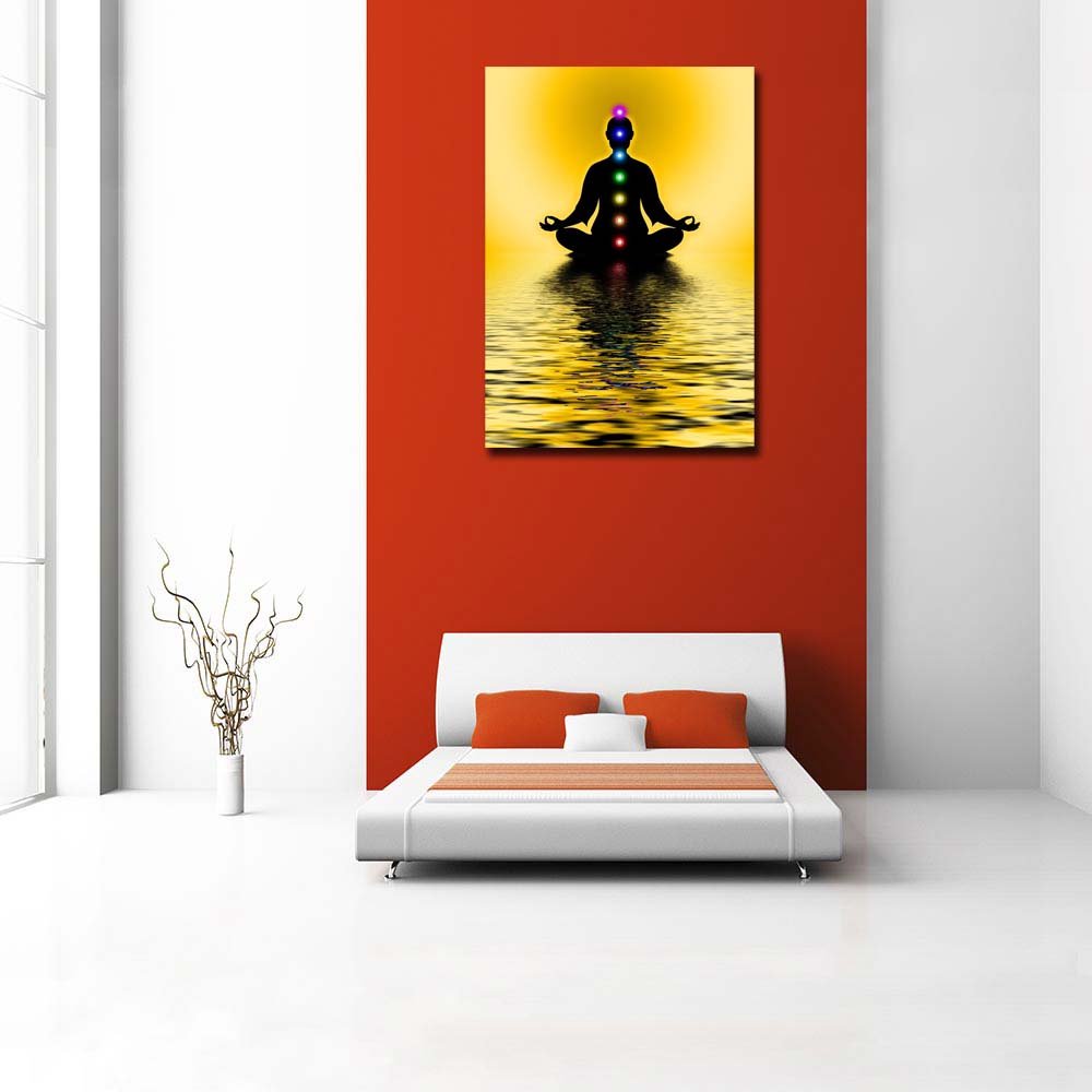 Pitaara Box Meditation With Chakras | Peel & Stick Vinyl Wall Sticker For Bedroom & Living Room | 18 X 25.5 Inch (46 X 65 Cms)