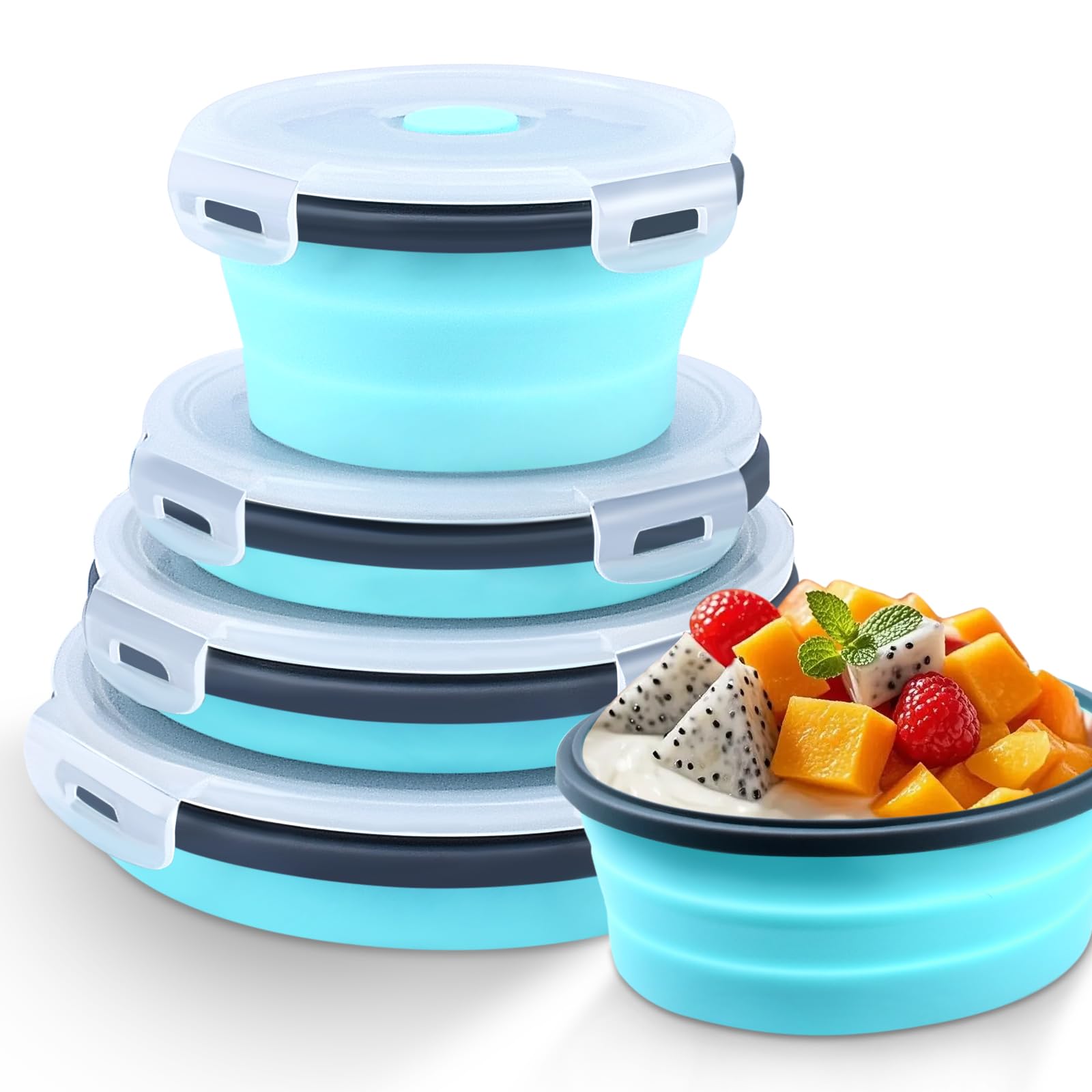 8 Pack Collapsible Food Storage Containers With Lid & Air Vent, 4 Rectangular And 4 Round Foldable Collapsible Storage Container
