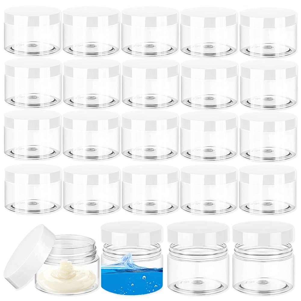 24 Pcs 1Oz Plastic Cosmetic Jars,Round Leak Proof Clear Container With Lid,Wide-Mouth Refillable Small Storage Containers For Sl