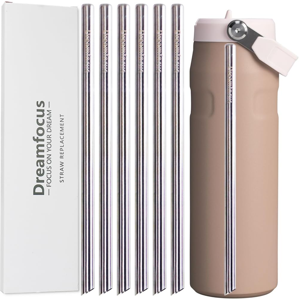 Dreamfocus Reusable Metal Straws Replacement Stainless Steel for Stanley IceFlow Aerolight Flip Straw 2.0 Bottle 24 oz 6Pack