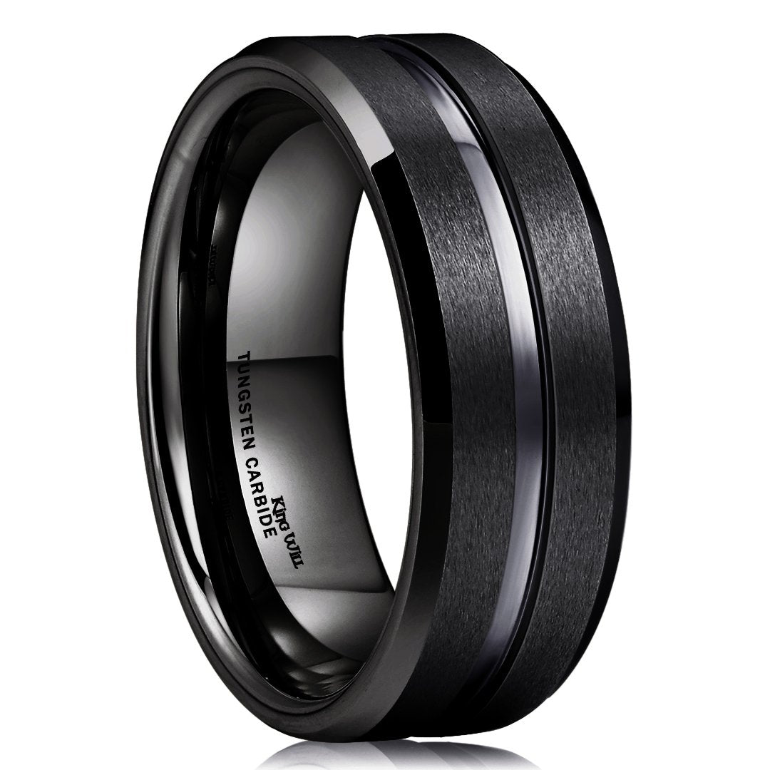 King Will Classic 8Mm Black Tungsten Carbide Wedding Band Ring Polished Finish Grooved Center Comfort Fit (7)
