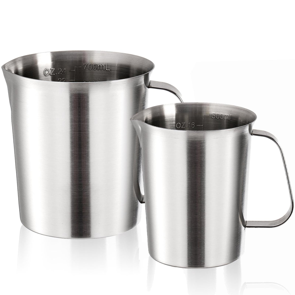 Topzea Set Of 2 Measuring Cup With Handle, 18/8 Stainless Steel Baking Measuring Pitcher 16 Oz & 24 Oz Coffee Milk Frothing Cup