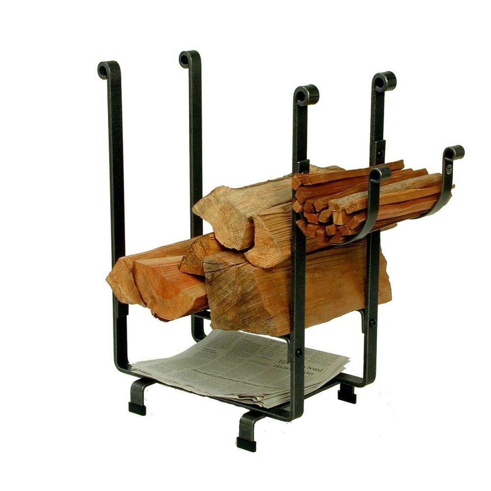 Enclume Rectangular Log Rack with Newspaper Rack, Hammered Steel