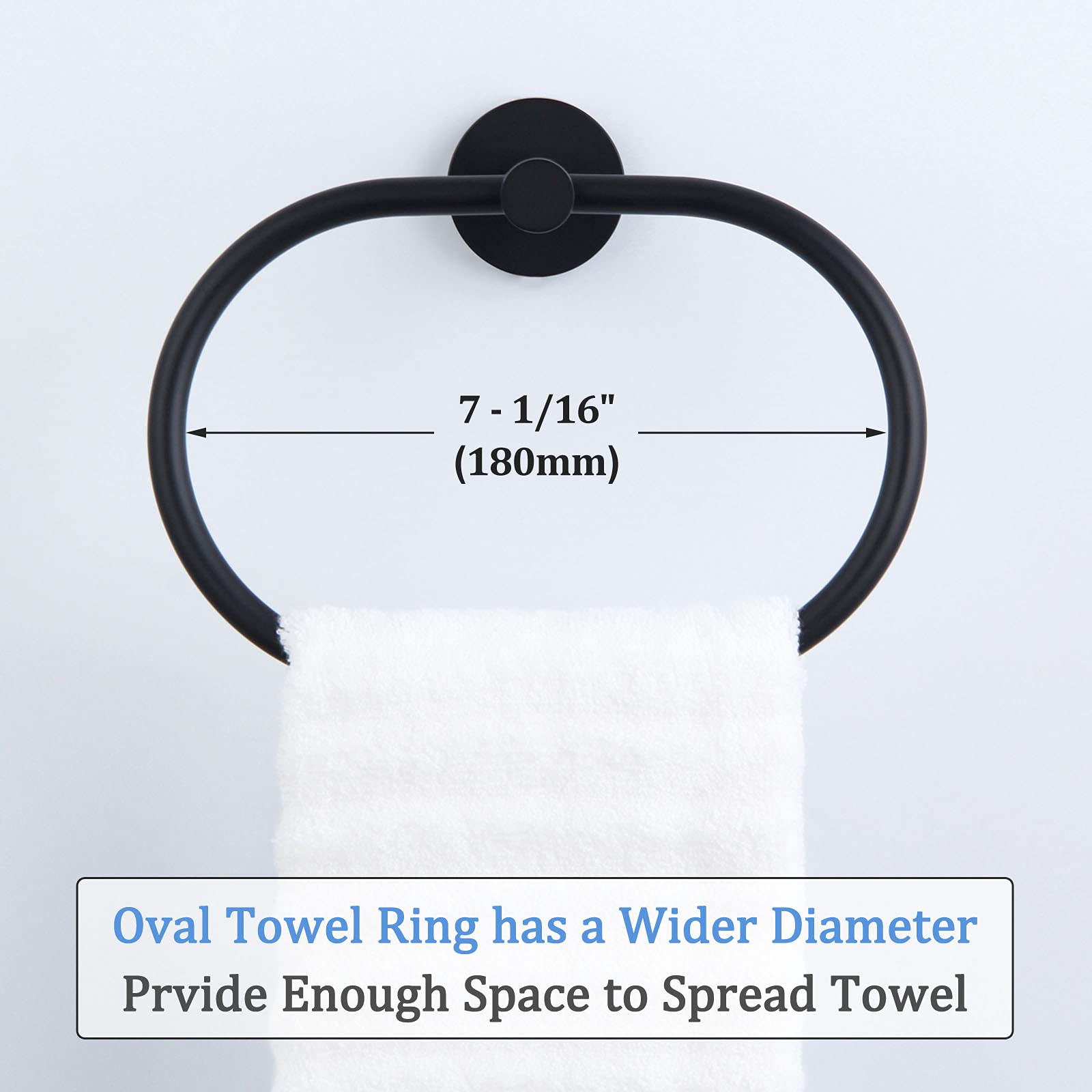 Bathroom Towel Ring Matte Black, Suyar Stainless Steel Modern Swivel Hand Towel Holder, Oval Towel Hanger For Sink, Wall Mounted