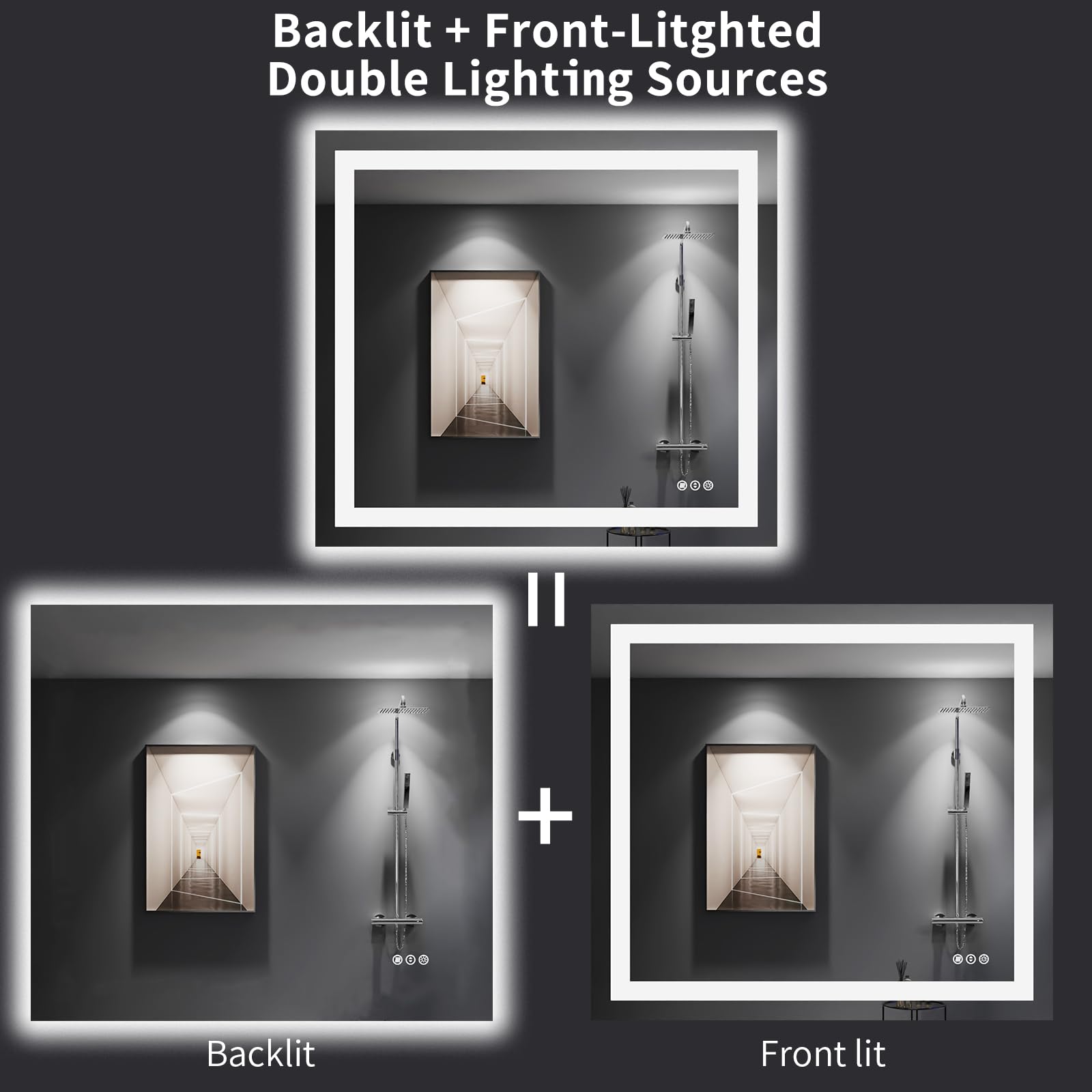 Loaao 40''X36'' Led Bathroom Mirror With Lights, Anti-Fog, Dimmable, Backlit + Front Lit, Lighted Bathroom Vanity Mirror For Wal