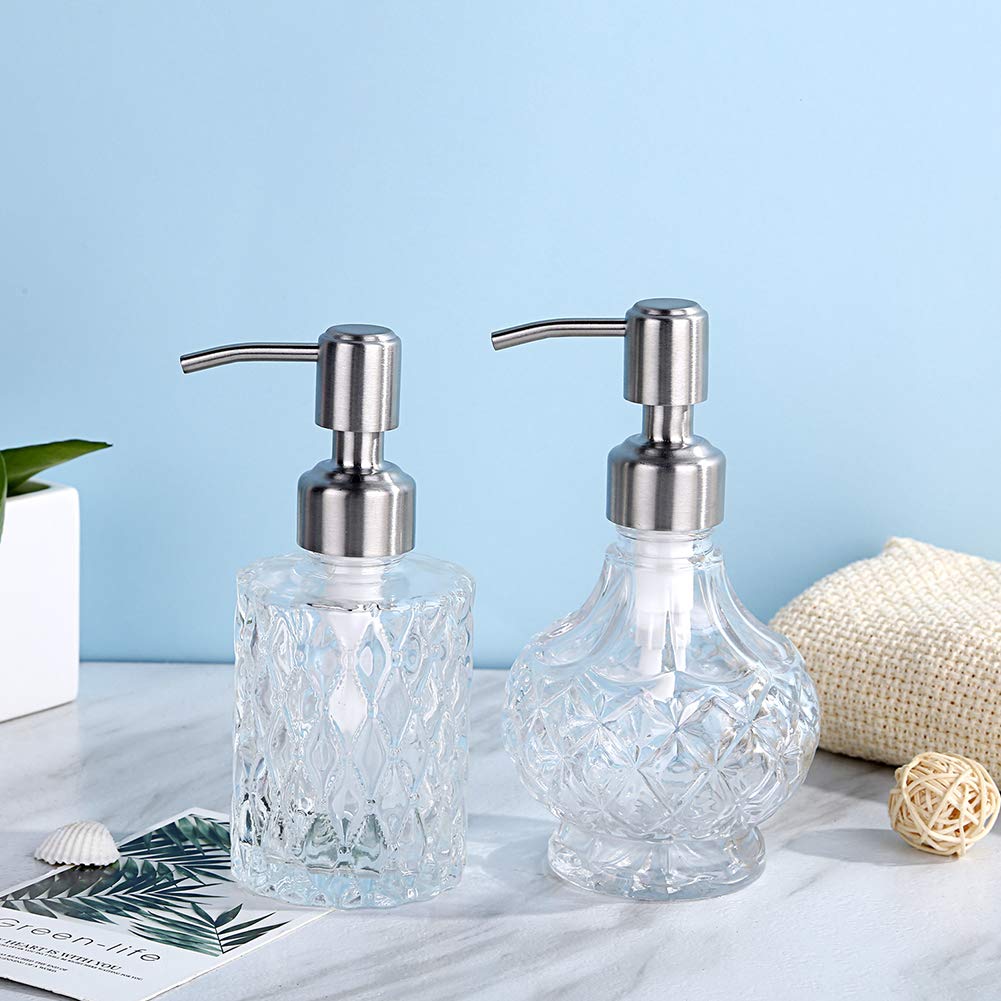 Yunnasi Soap Dispenser With Stainless Steel Pump, Clear Crystal Design, Vintage And Elegant, Refillable Liquid Hand Soap Dish So