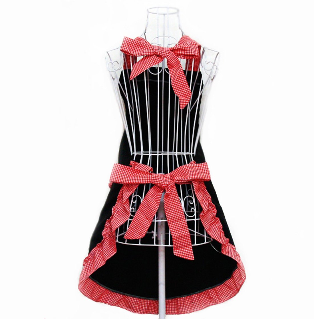Hyzrz Cute Retro Aprons With Pockets For Women Girls Vintage Kitchen Cooking Apron For Mother Gift (Red)