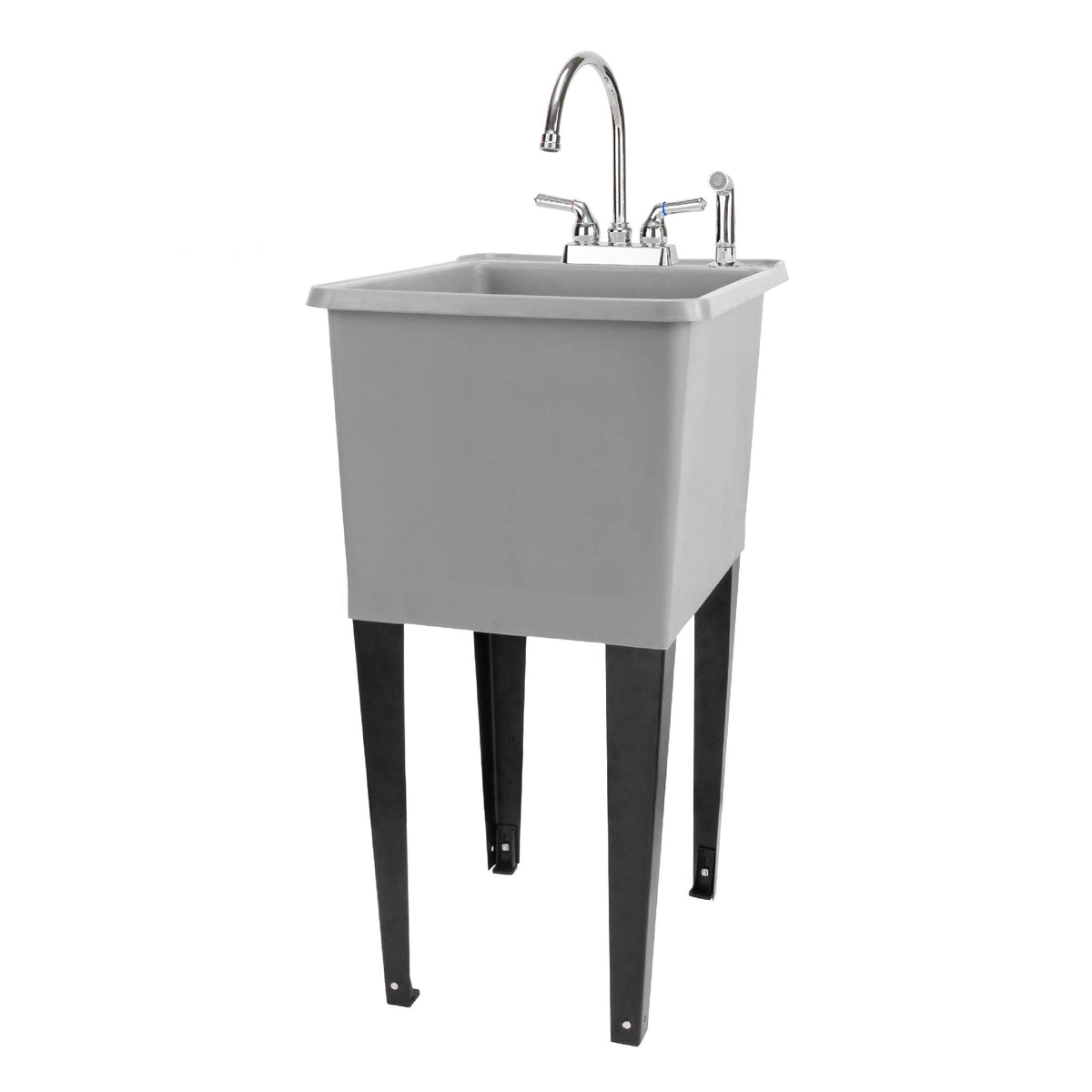 Grey Space Saver Utility Sink By Js Jackson Supplies, Freestanding Tehila Space Saving Laundry Tub, Chrome Gooseneck Faucet With