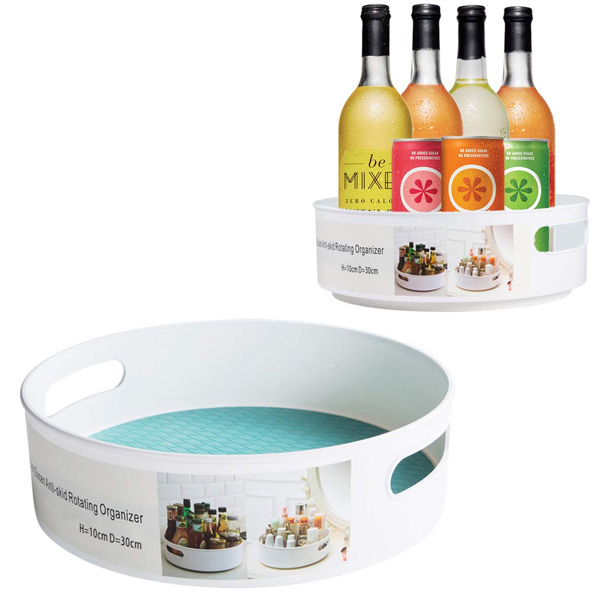 Mokaro 2 Pack Plastic Lazy Susan Turntable With 2 Handle Multifunctional Spice Rack Organizer For Kitchen Cabinet 360 Rotating F