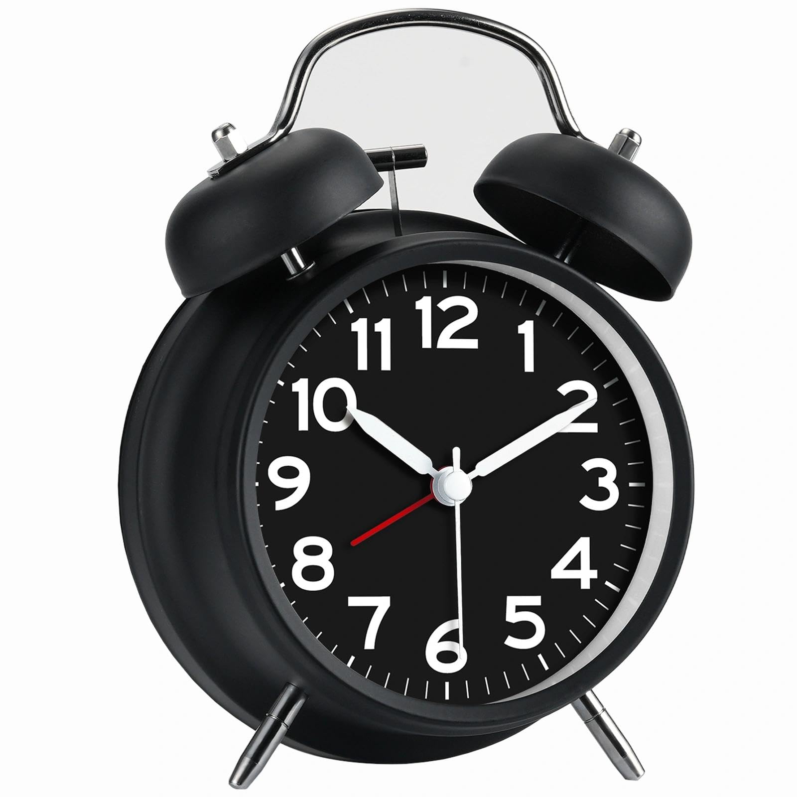 AKCISOT Loud Alarm Clock for Heavy Deep Sleepers, 4.5 Inches Analog Metal Twin Bell Clocks Battery Operated with Backlight for B