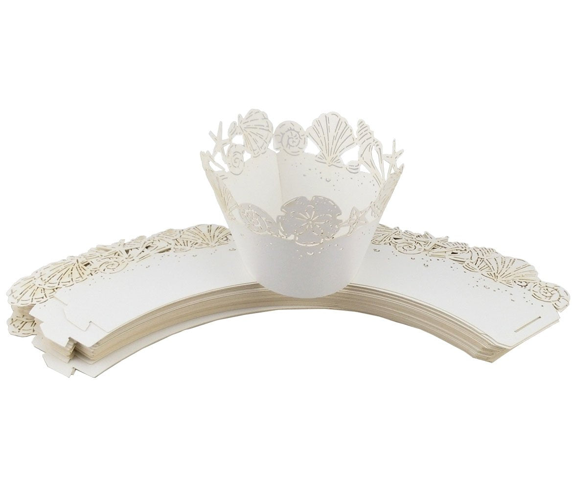 Yueton Pack Of 50 Beach Themed Seashell Cake Wrappers Wedding Party Birthday Cupcake Cookie Wrap