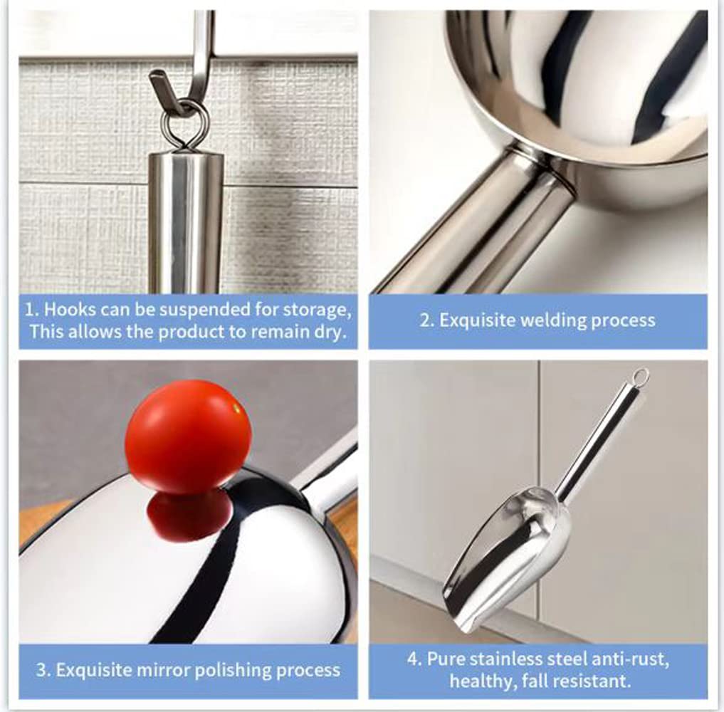 Kenbutsu Ice Scoop 8Oz, 9.9 Inch Small Stainless Steel Metal Food Scoops For Kitchen Bar Party Wedding, Superb Mirror Polish Sur