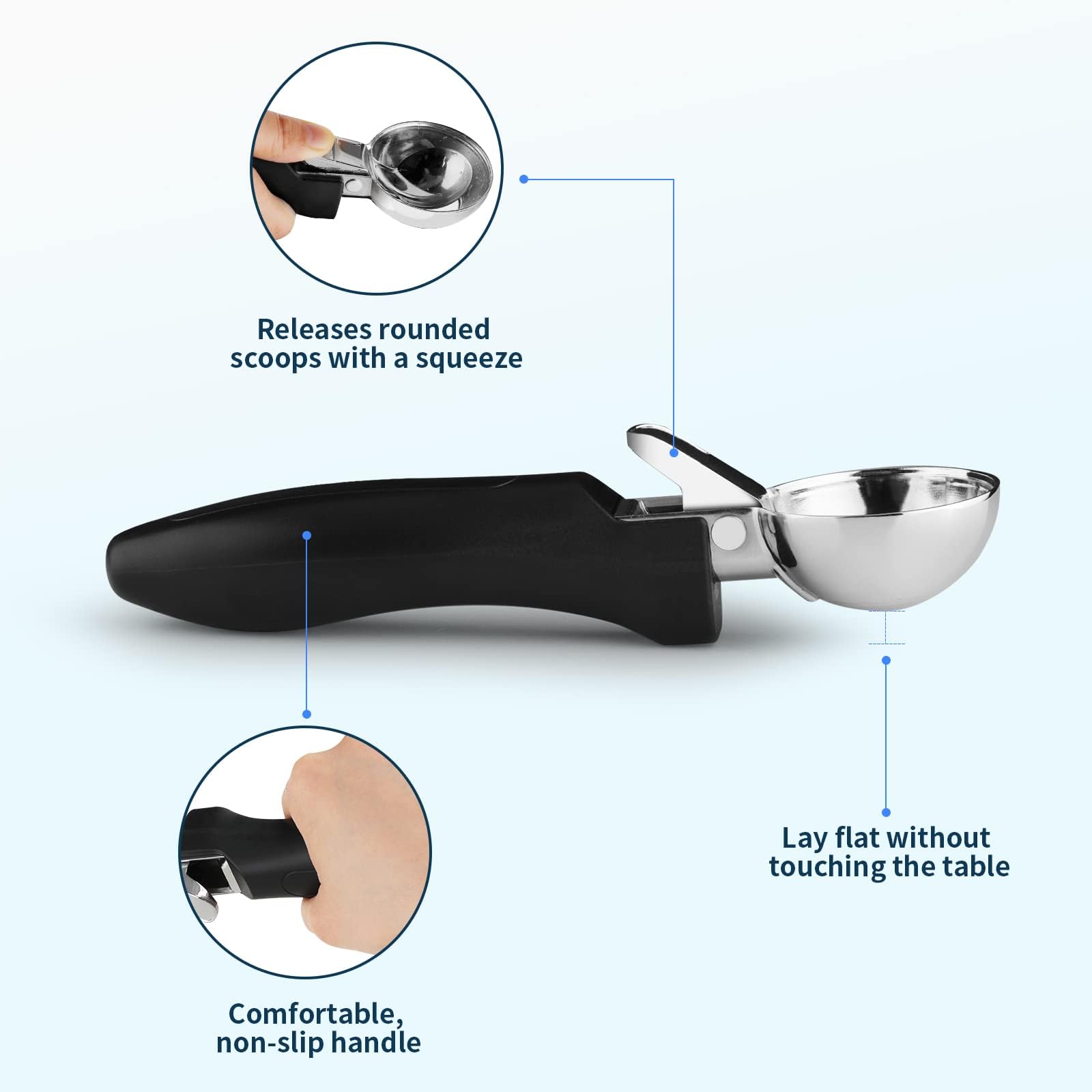 Otvafava 2 Pack Ice Cream Scoop, Large Cookie Scoop With Ergonomic Soft Grip Handle, Heavy Duty Multifunctional Baking Scooper F