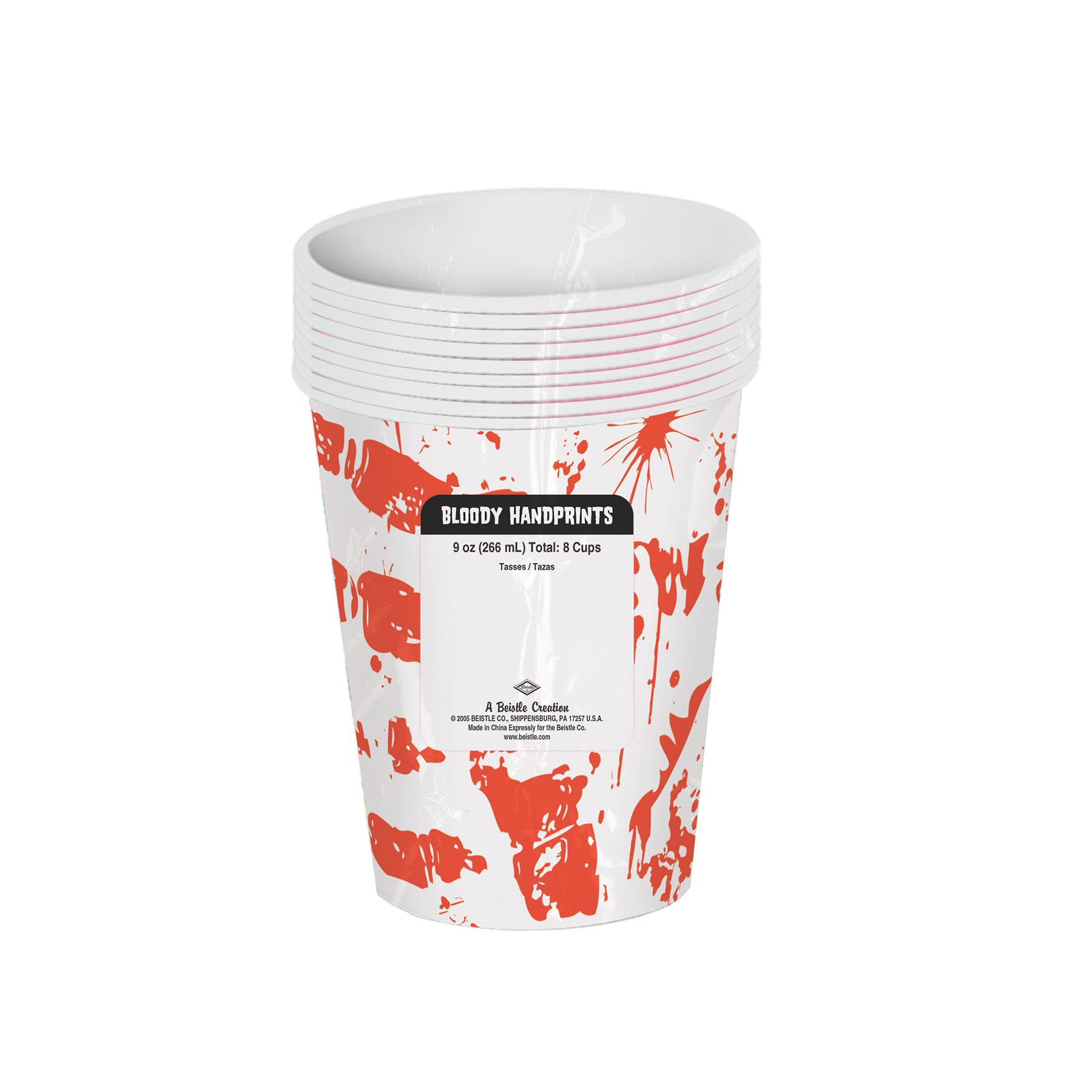 Beistle Halloween Party Decoration Bloody Handprints Cups 9 Oz.- Pack Of 12