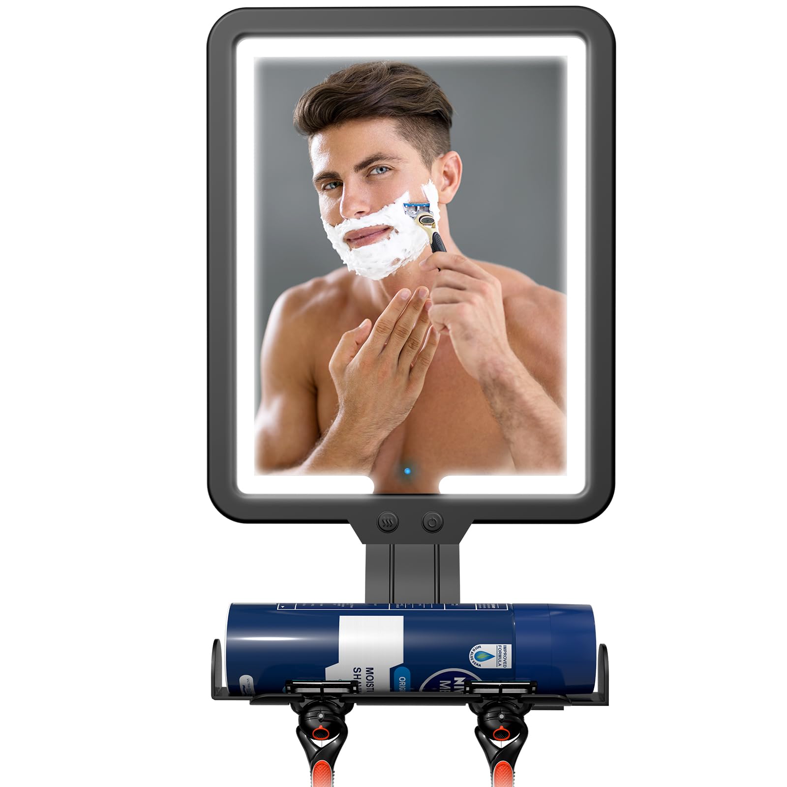 Lighted Shower Mirror Fogless For Shaving, Heated Fog Free Large 9.5*7Inch 3 Color Modes Dimming Shower Shaving Mirror With Ligh
