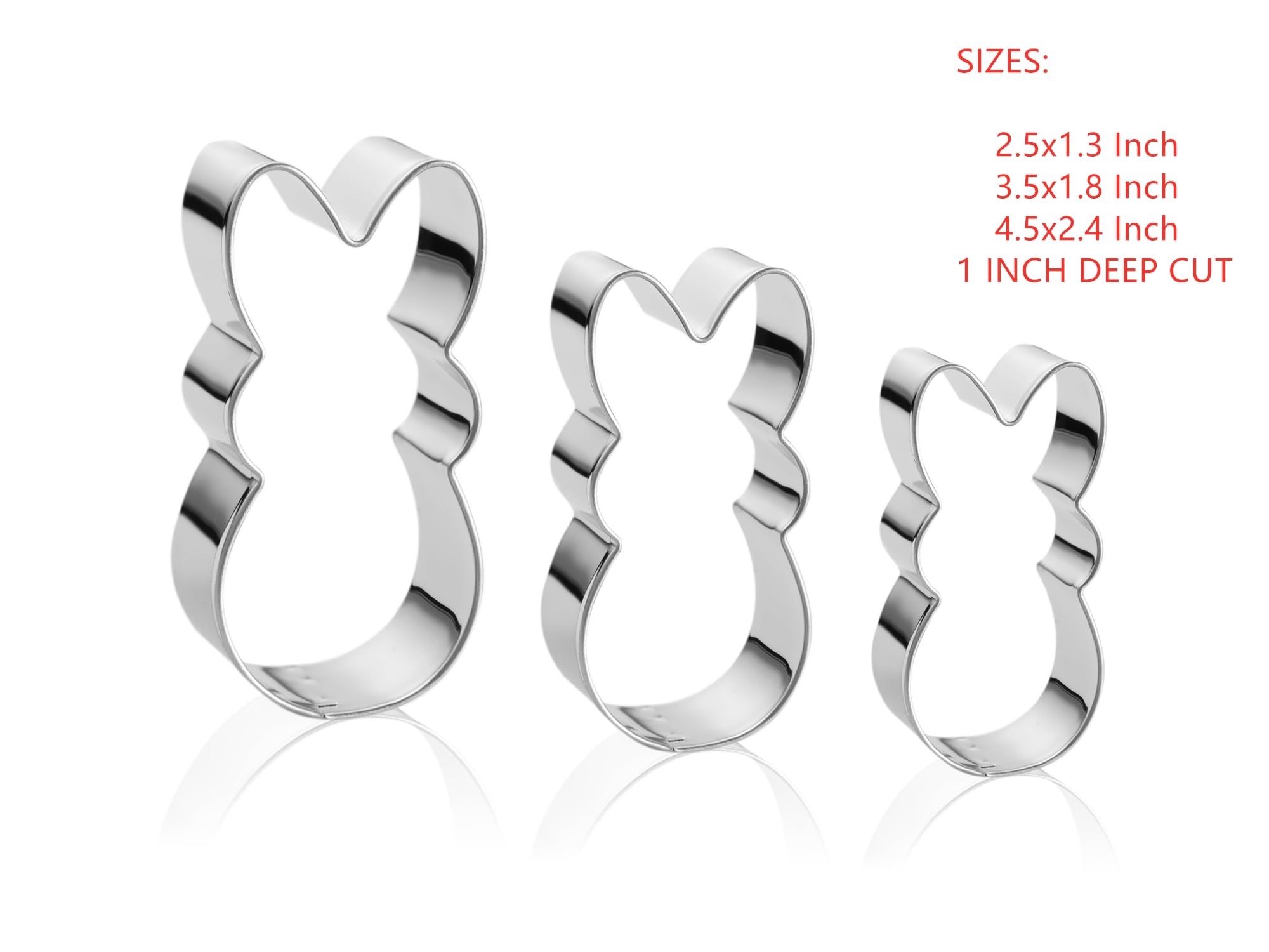 Easter Bunny Cookie Cutter Set -3 Pieces - Stainless Steel Assorted Sizes