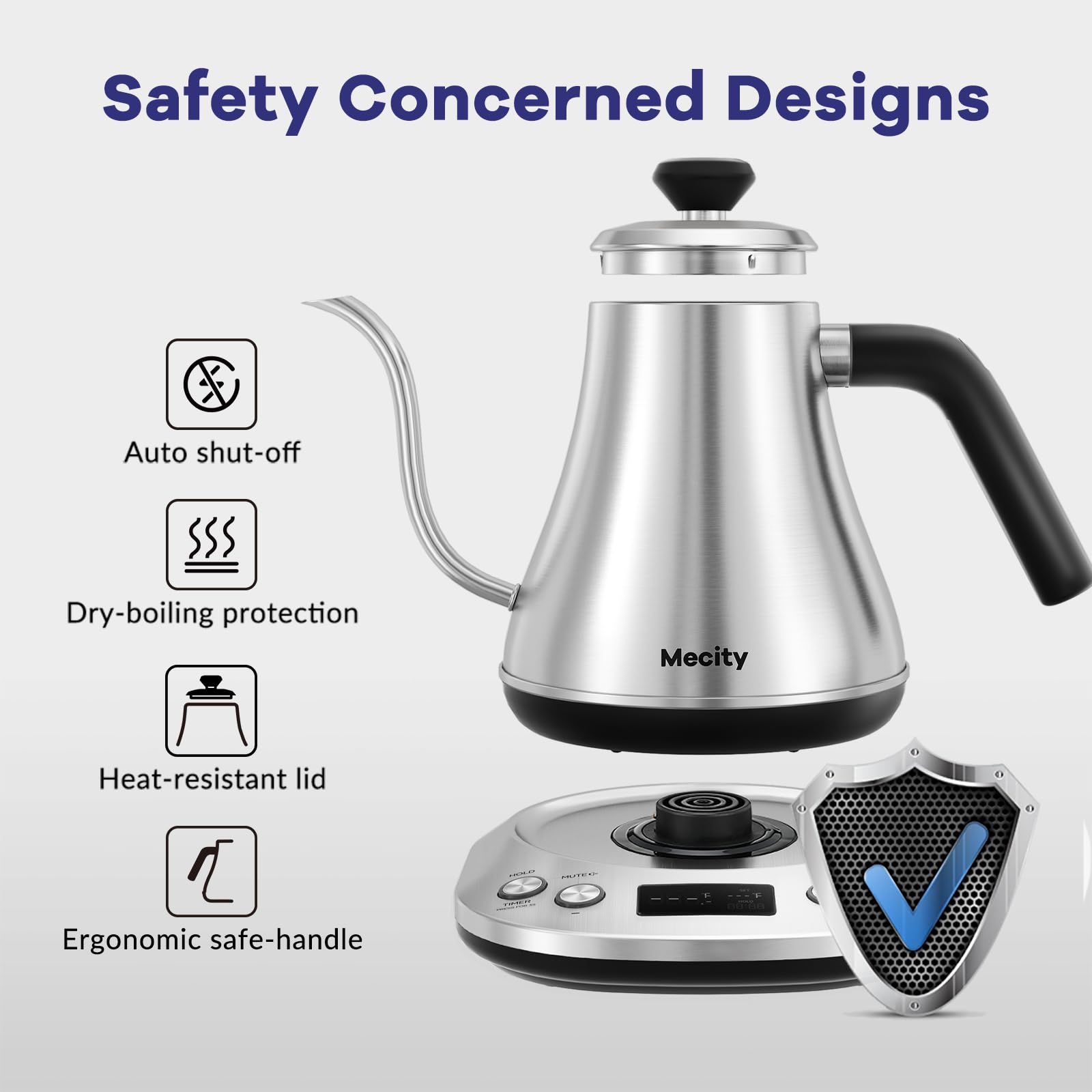 Mecity Electric Gooseneck Kettle With Lcd Display Automatic Shut Off Retro Coffee Kettle Temperature Control Hot Water Boiler To