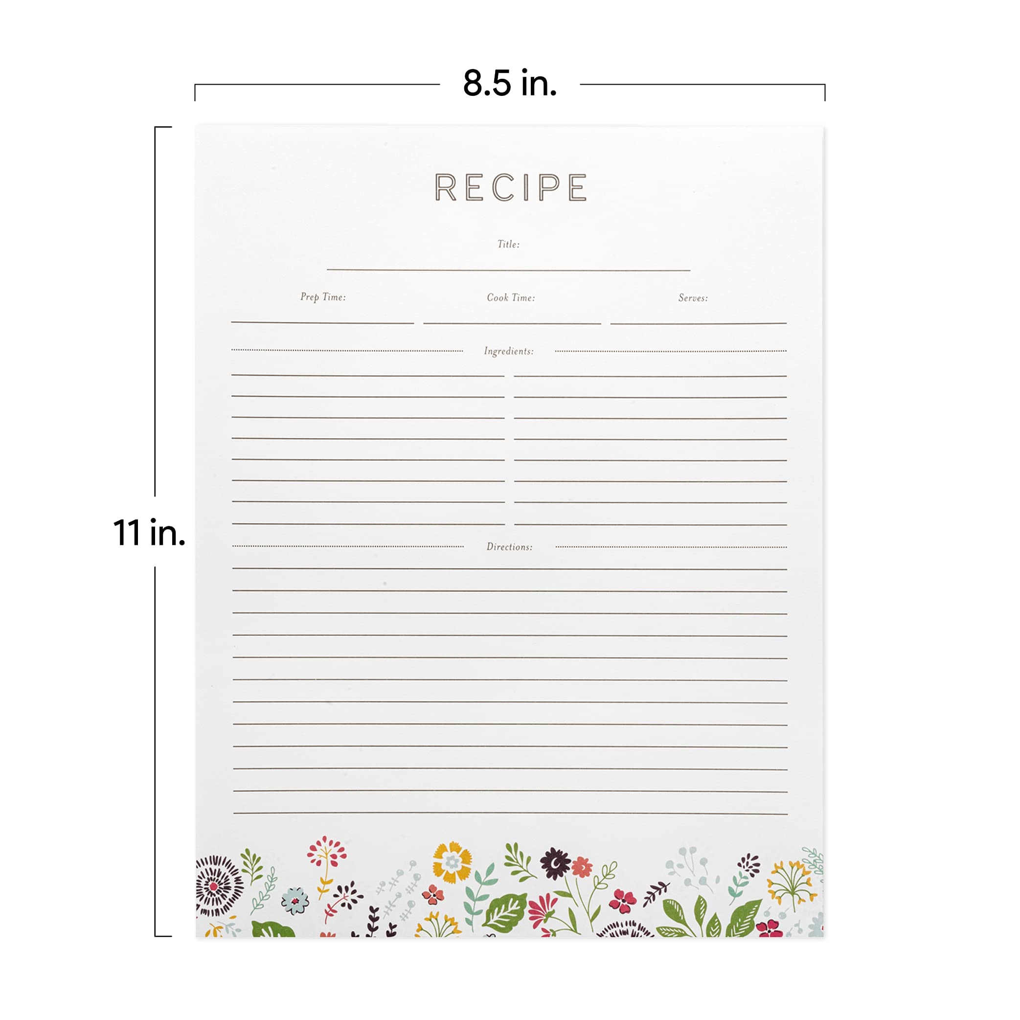 Recipe Binder Protective Sleeves and Printed Paper 8.5'' x 11'' Expansion Pack (Pinwheel Floral)