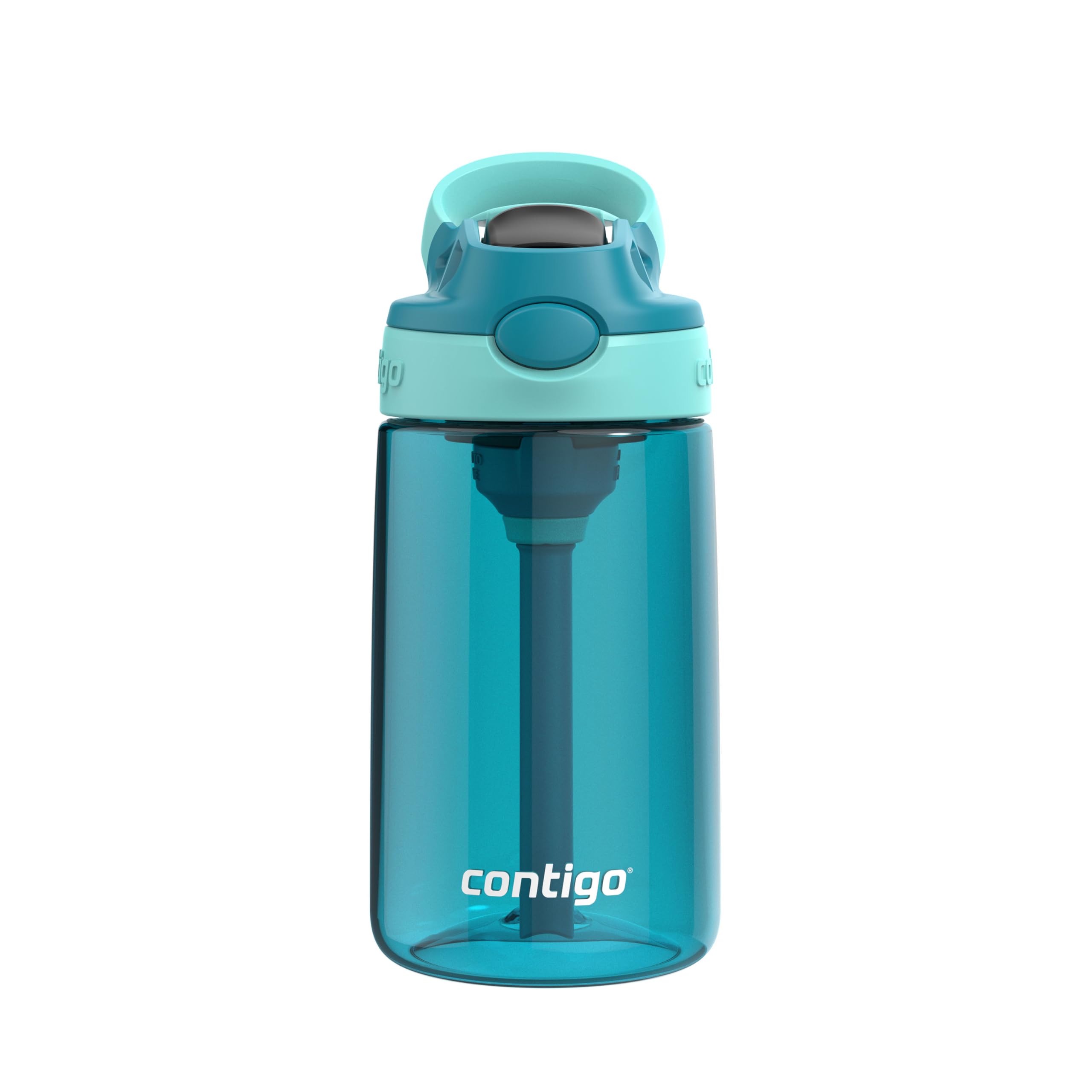 Contigo Kids Aubrey Straw Water Bottle with LeakProof Lid, BPAFree Plastic, Dishwasher Safe, Juniper Jade Vine, 14 oz (414 mL)