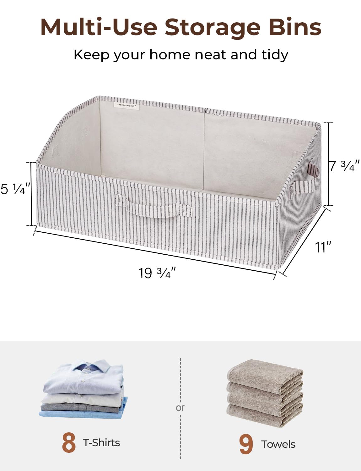 StorageWorks Closet Baskets  Fabric Baskets for Closet Shelves  Foldable Trapezoid Storage Bins  Mixing of Nature & Blue  3-Pack