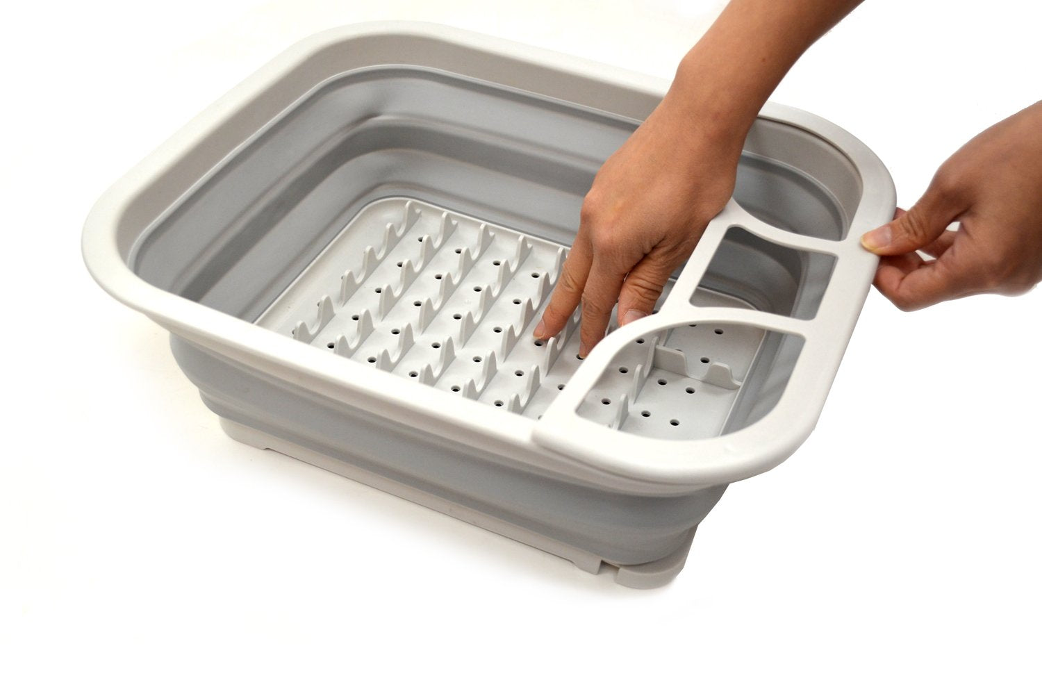 Sammart Set Of 2 Collapsible Dish Drainer With Drainer Board - Foldable Drying Rack Set - Portable Dinnerware Organizer - Space