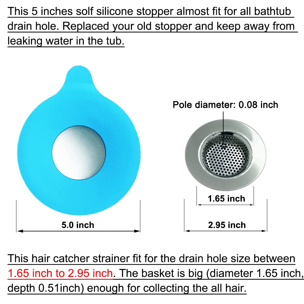 Seatery 2Pcs Bathtub Stopper Hair Catcher Kit, Bathtub Drain Strainer, Tub Stopper Plug Cover, Sink Filter, Silicone Drain Stopp