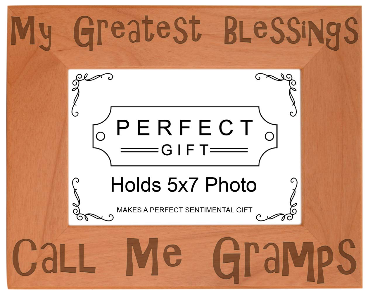 ThisWear Fathers Day Gift Blessings Call Me Gramps Natural Wood Engraved 5x7 Landscape Picture Frame Wood