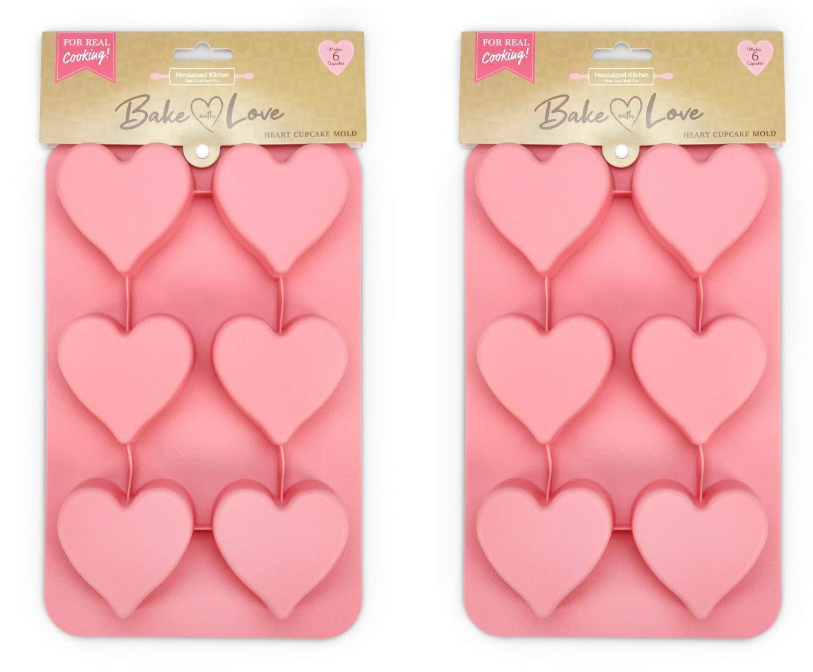 Handstand Kitchen Baked with Love Heart Shaped Silicone Cupcake Mold 2-Pack