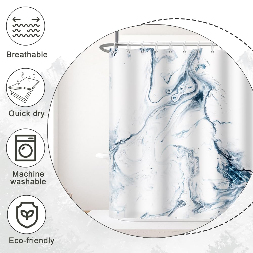 Ruelvth Stall Shower Curtain, Blue Marble Small Shower Curtain Modern Abstract Blue And White Waterproof Fabric Rv Shower Curtai