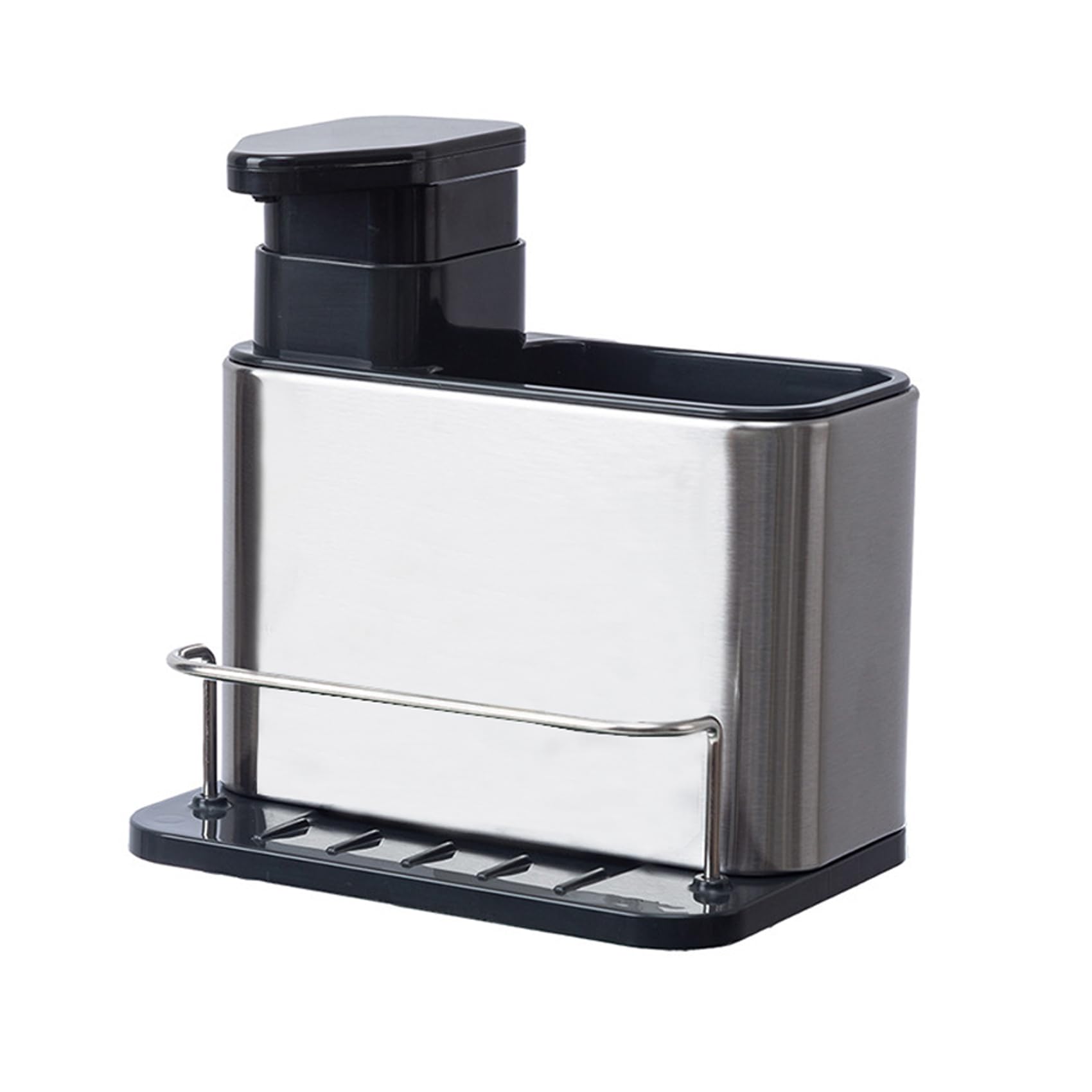 Wskc Soap Dispenser With Sponge Holder And Brush Holder, Kitchen Dish Soap Pump Sink Caddy For Countertop, Stainless Steel