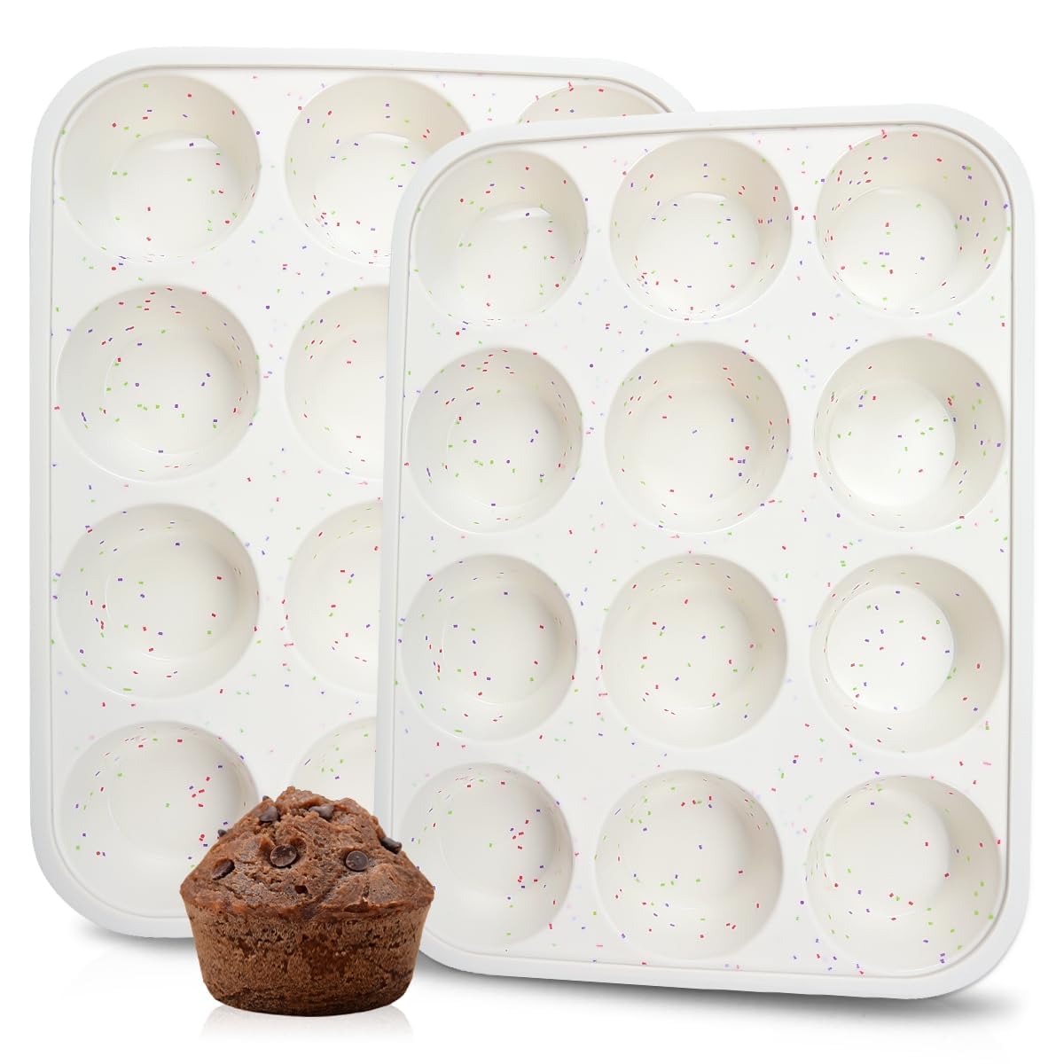 CAKETIME Silicone Muffin Pan, Metal Reinforced Frame Cupcake Pan 12 Cups Regular Size Easy to Move in or Out of Oven NonStick (