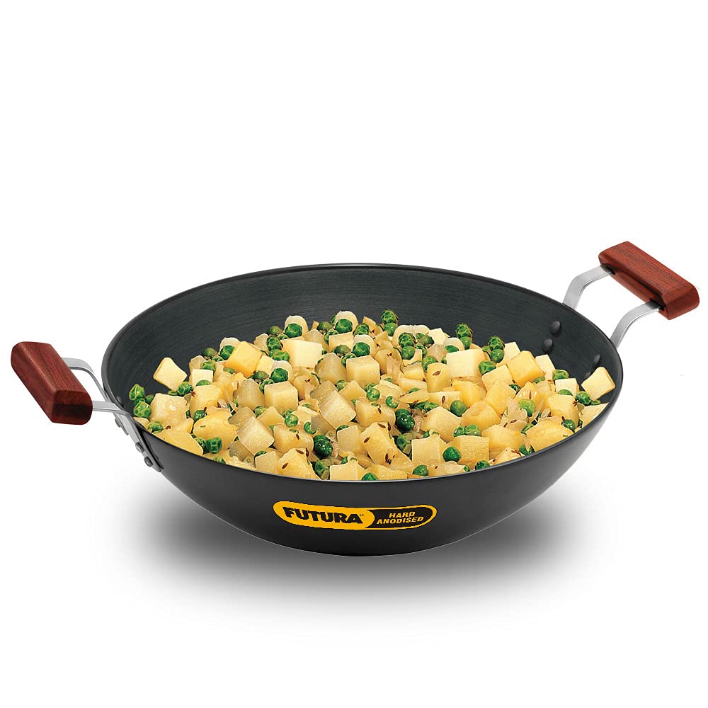 Hawkins Futura 5 Litre Deep Fry Pan, Hard Anodised Kadai, Flat Bottom Kadhai, Big Kadai, Black (Ad50)