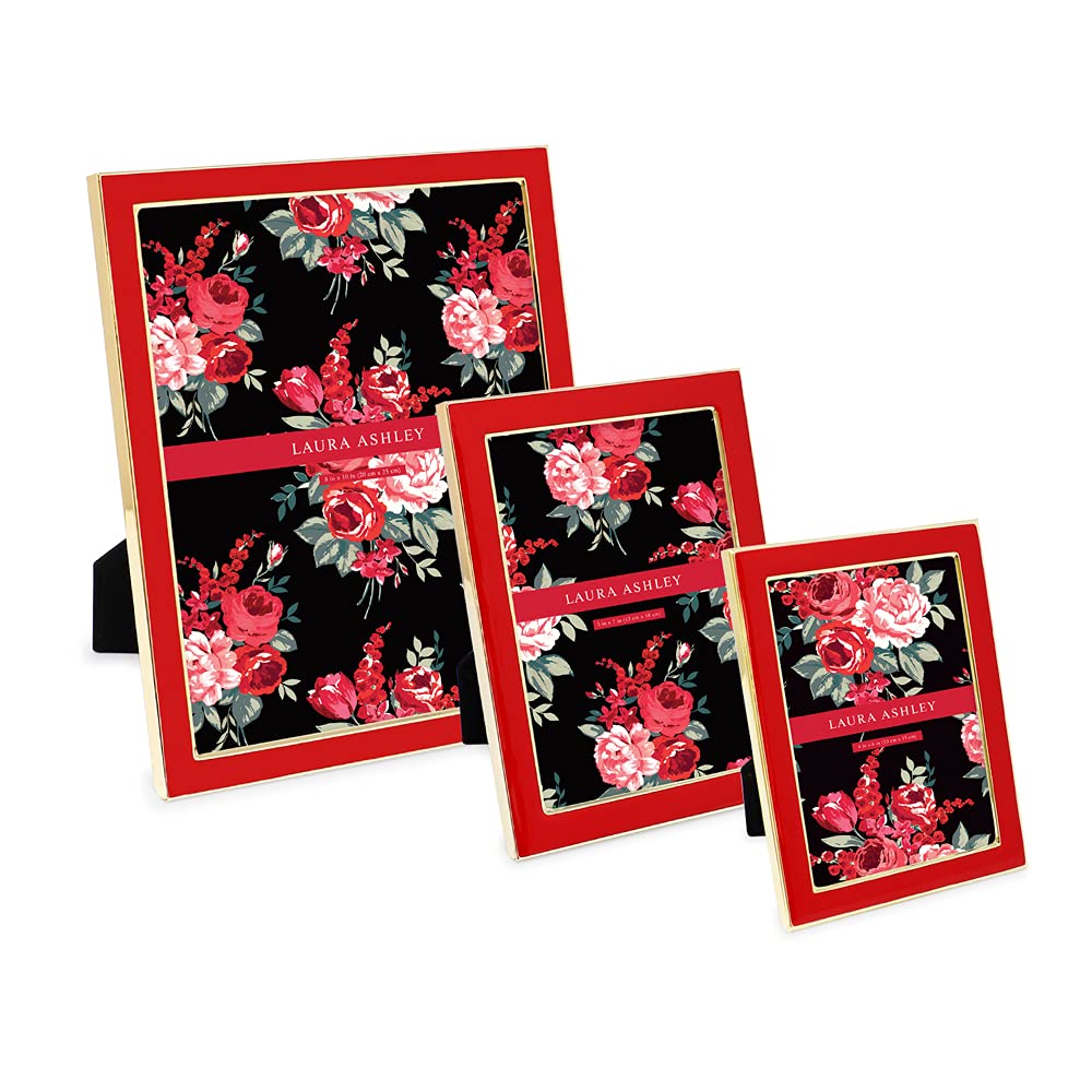 Laura Ashley 8x10 Red Enamel Picture Frame, Gold Metal Edge with Easel, for Countertop, Counterspace, Tabletop Display, Bookshel