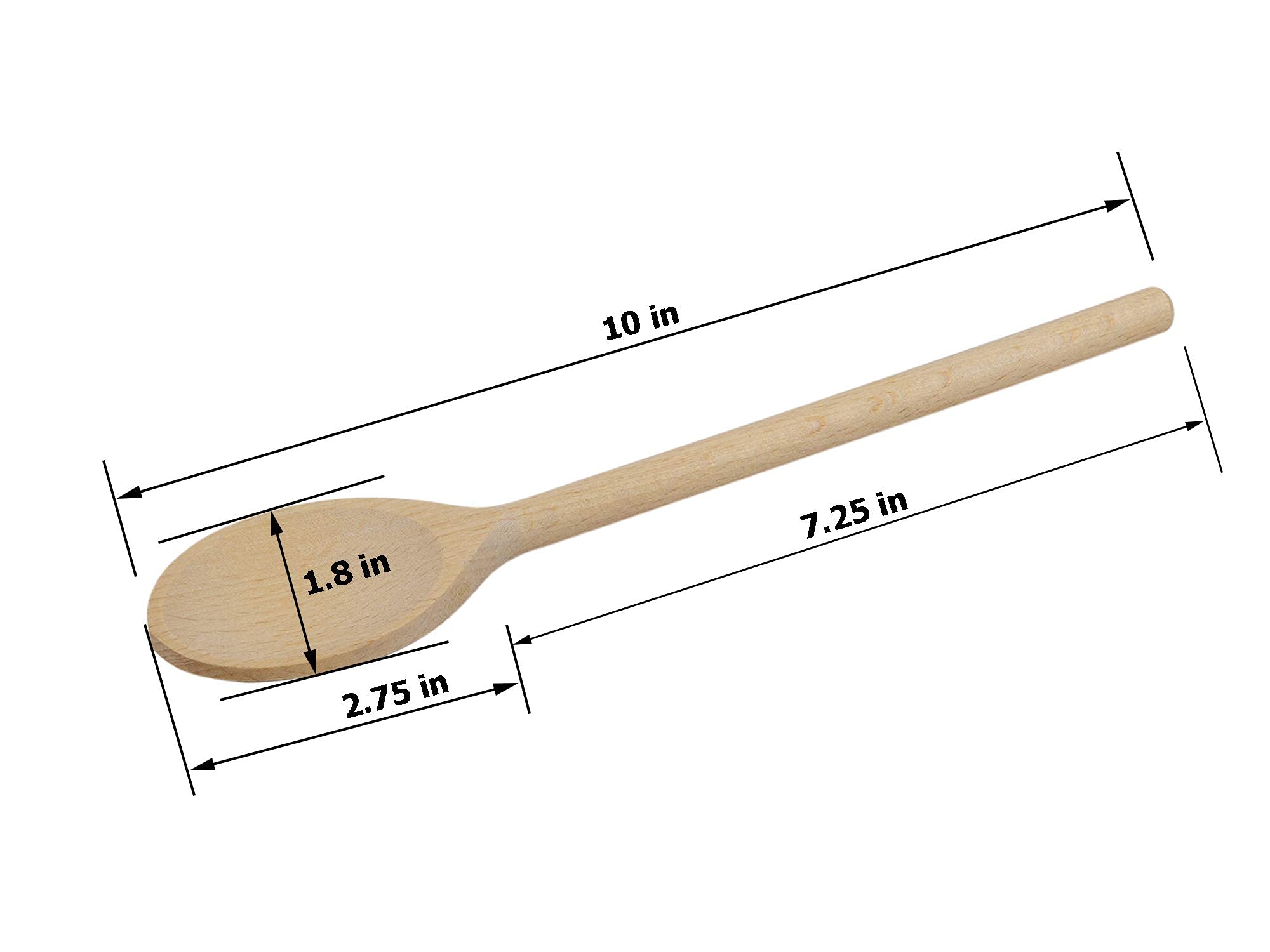 10 Inch Long Wooden Spoon Set By Bicb | Natural Beechwood Mixing Spoons For Baking, Cooking & Stirring | Set Of 12 Long Wooden S