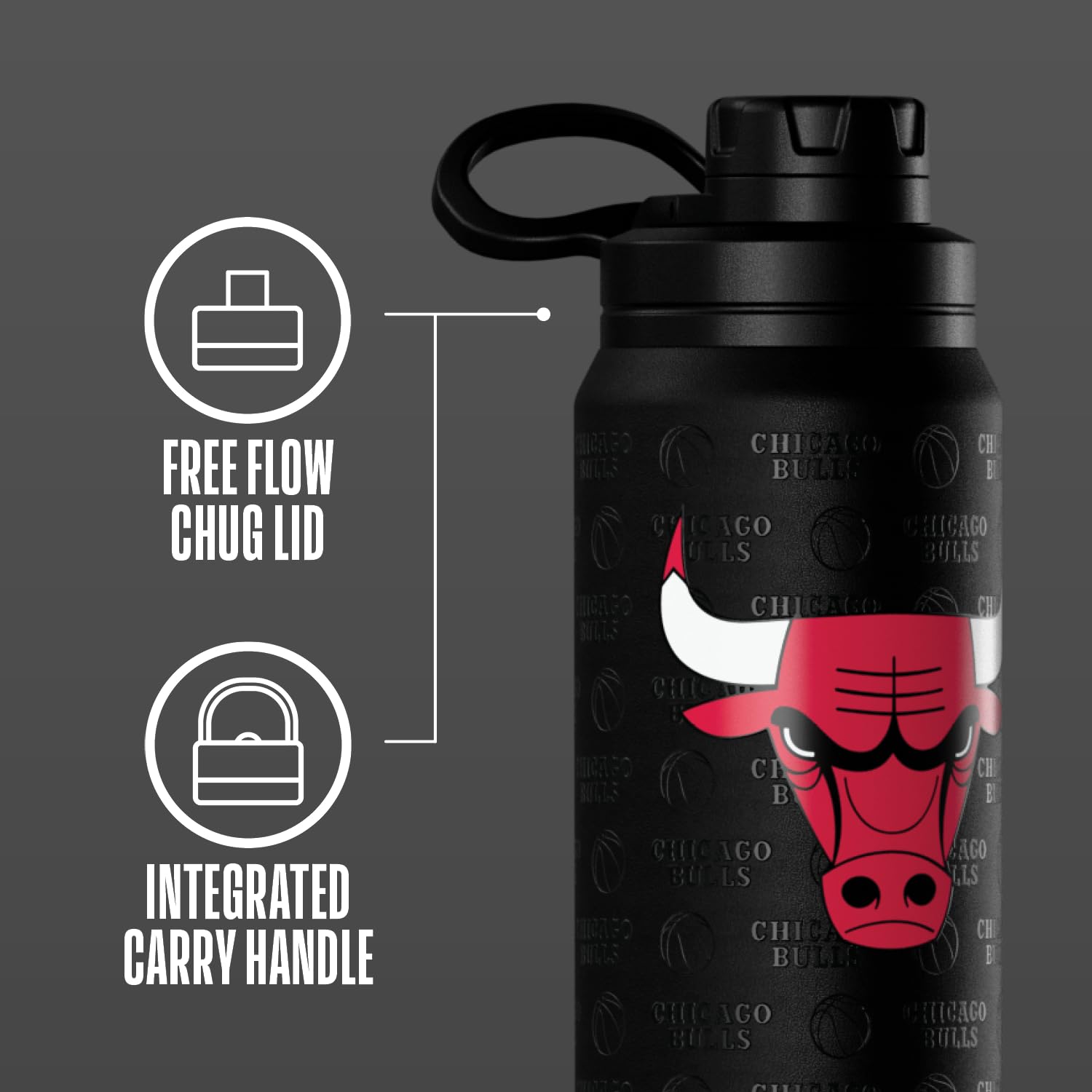 Hydrapeak x NBA Officially Licensed Chicago Bulls 26 oz Active Water Bottle with Chug Lid and Handle Reusable Stainless Steel Do