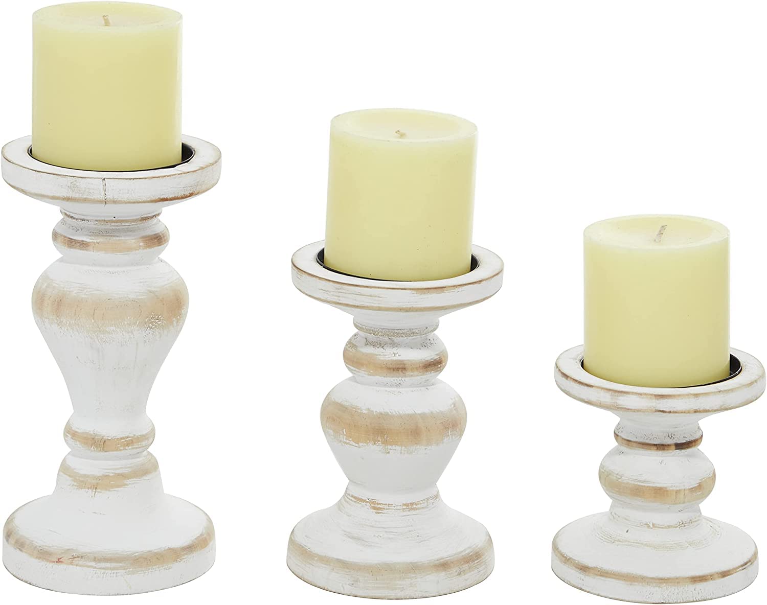 A Piece of Wood Candle Holder Dining Table Candle Stand Decorative Tealight Stand for Restaurant Offices Set of 3 with Distresse