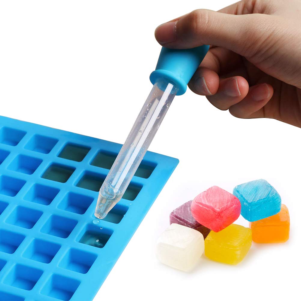 2 Pack 126 Cavity Square Silicone Mold Mini Candy Gummy Jelly Molds Ice Cube Tray With Silicone Dropper Clip For Chocolate Candy