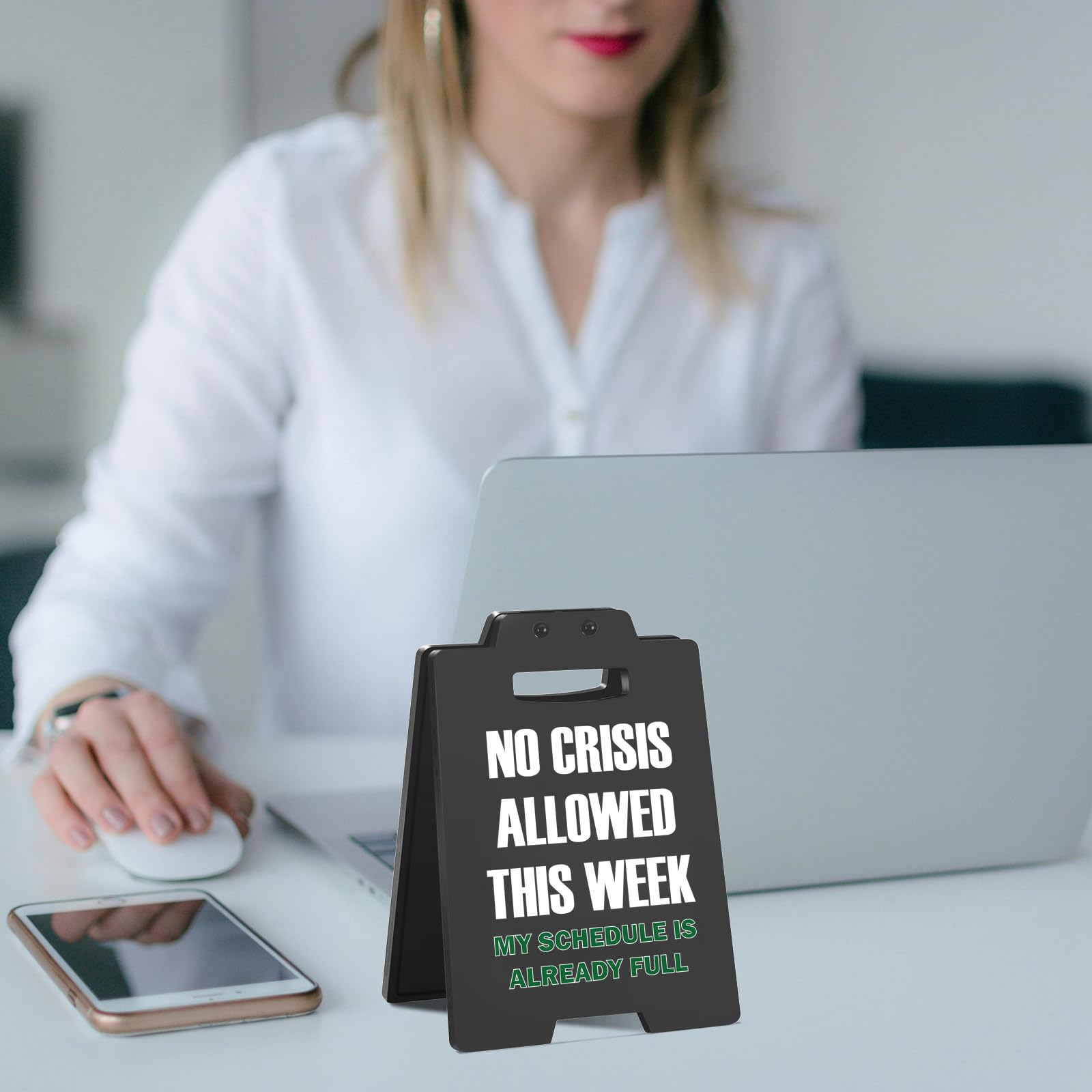 Funny Desk Sign - NO CRISIS ALLOWED THIS WEEK Office Decor - Sarcastic Cubicle Sign for Coworkers, Work Desk Accessories, Gag Gi