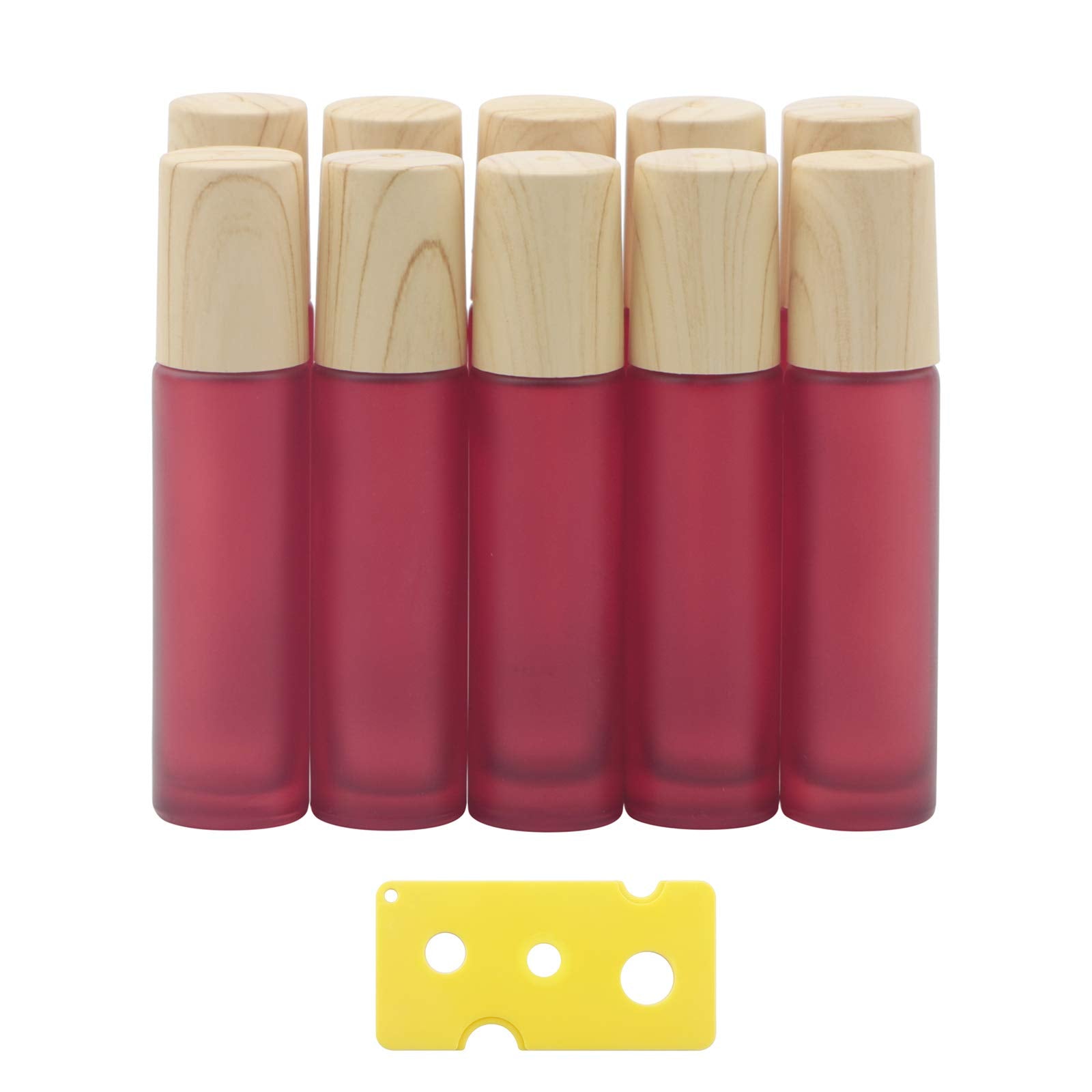 Kesell 10Pcs 10Ml Frosted Glass Roller Bottles Vials Containers With Metal Roller Ball And Wood Grain Plastic Cap For Essential