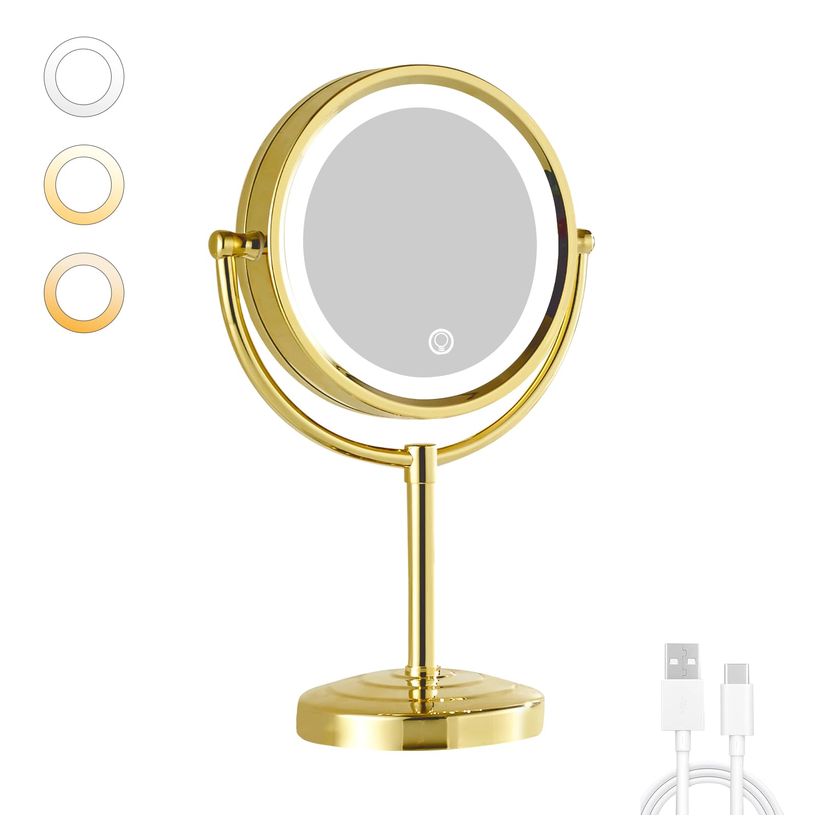 Gurun 8.5 Inch Rechargeable Led Lighted Tabletop Makeup Mirror With 10X Magnification Dimmable 3 Colors Touch Control 4500Mah Do