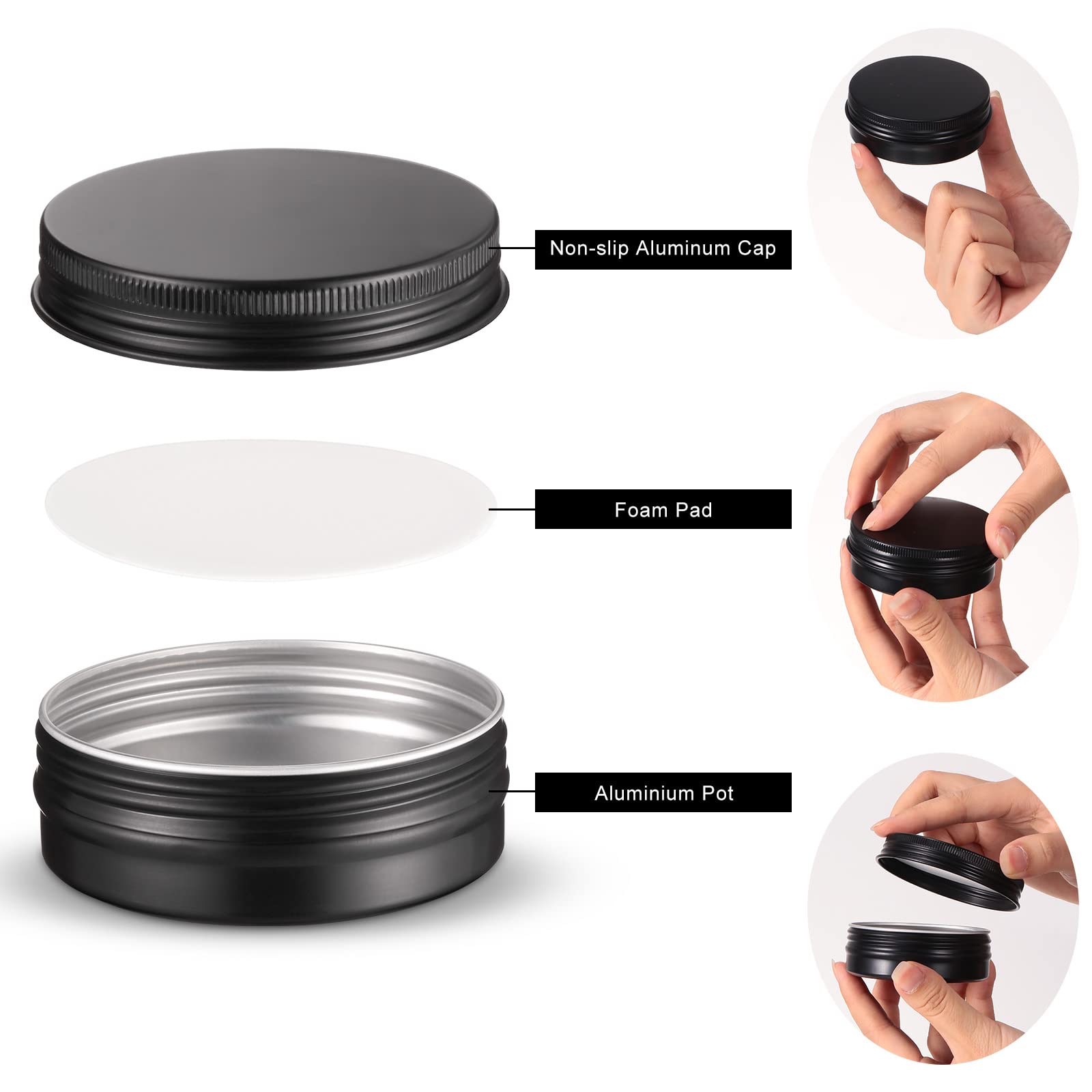 Therwen 96 Pcs 2 Oz Aluminum Tin Jars Containers Metal Leak Proof Cosmetic Tin Jars Containers Round Screw Lids Lip Balm Contain