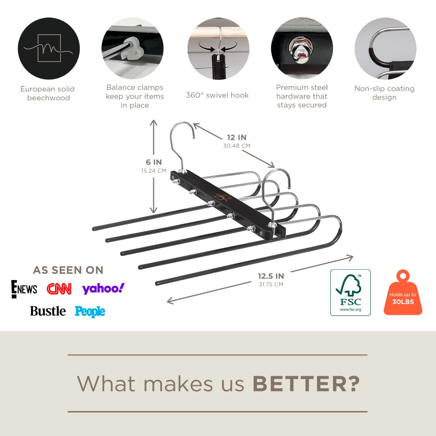 MORALVE Pants Hangers Space Saving - 2 Pack Wood Scarf Hangers for Closet Organizer - Jean Hangers Scarf Holder Closet Space Saving Hangers - Pants Rack Leggings Hanger Space Saver Closet Organization