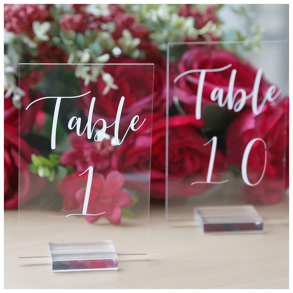 Uniqooo Acrylic Wedding Table Numbers 1-10 With Stands | 4X6 Inch Printed Calligraphy, Clear Table Number Signs And Holders | Pe
