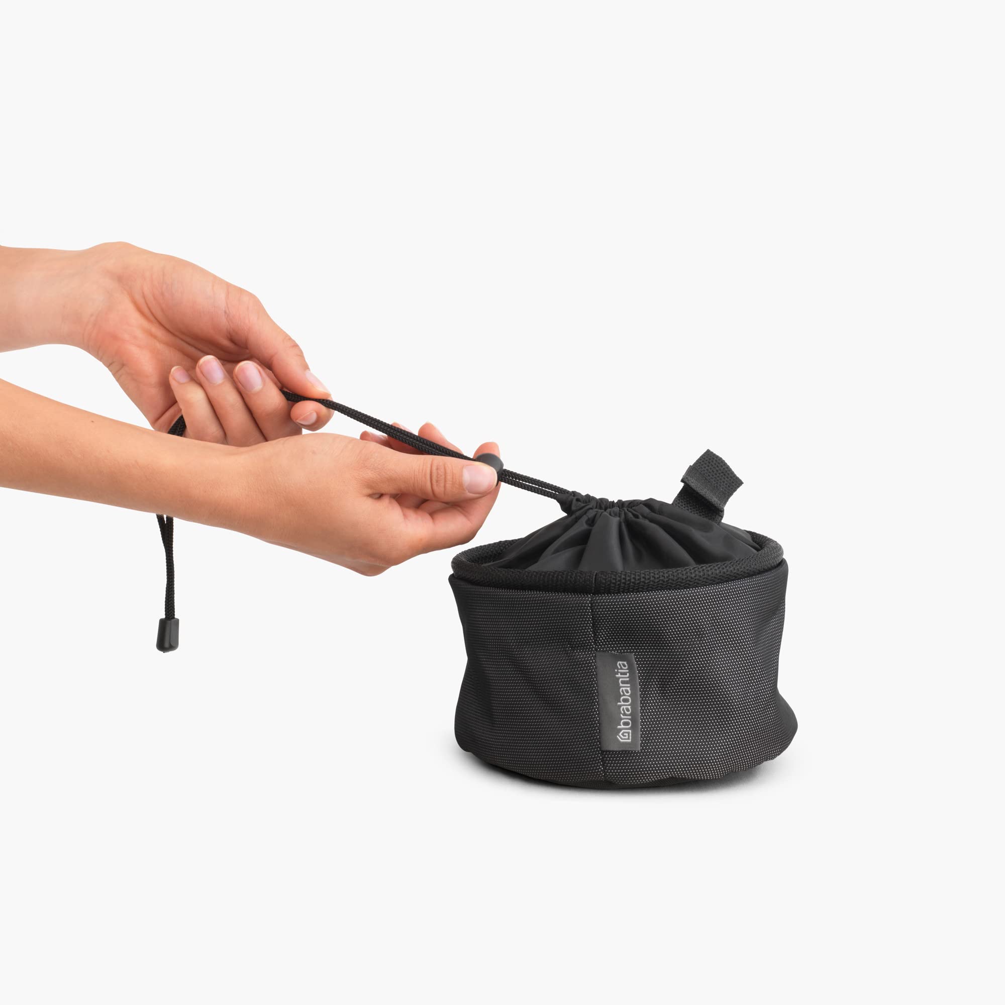 Brabantia Compact Clothespin Storage Bag With Hanging Loop & Closing Cord (Matt Black) Space Saving Organizer For Clothes Pins,
