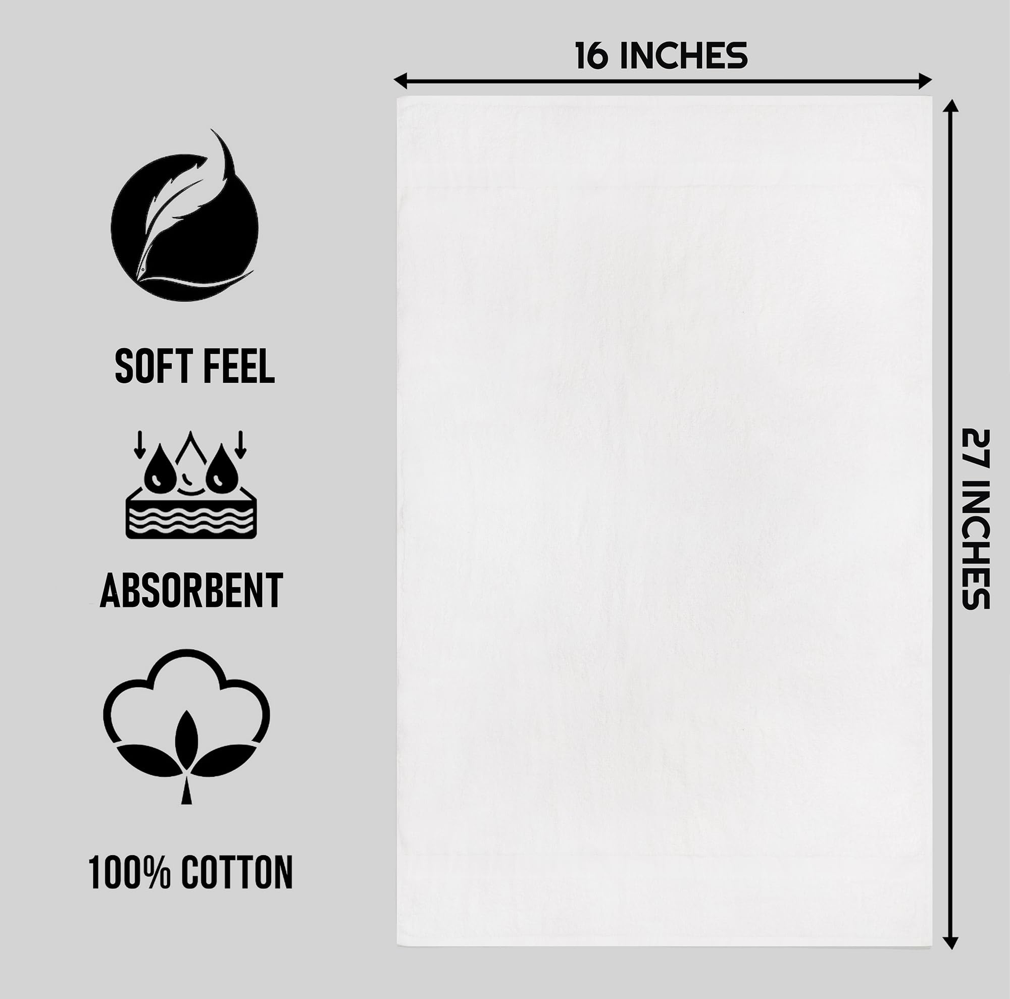 Zuperia White Hand Towels Bulk - 16 X 27 Inches, 100% Cotton Economy Light Weight Towels For Commercial Use - Quick Dry, Ultra-S