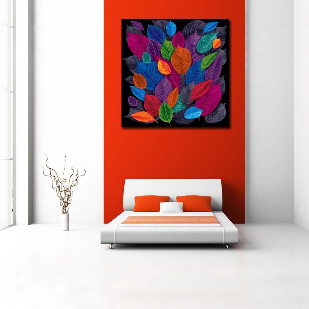 Pitaara Box Dark Autumn Leaves | Peel & Stick Vinyl Wall Sticker For Bedroom & Living Room | 16 X 16 Inch (41 X 41 Cms)