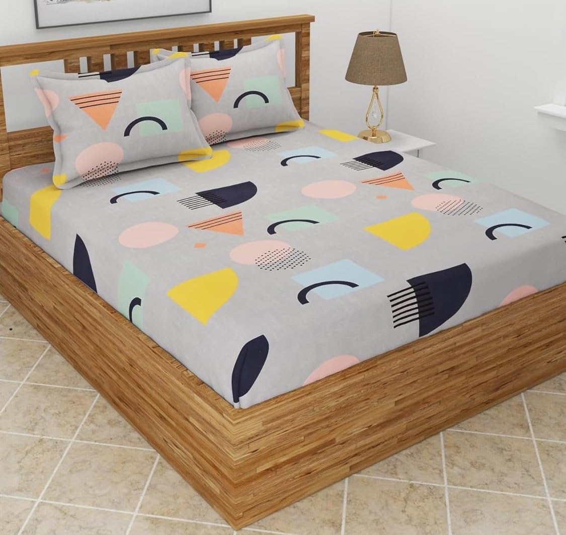 Rrc Polycotton Elastic Fitted Queen Size Bedsheet 60X78 Inches With 2 Pillow Covers Soft And Breathable Fabric